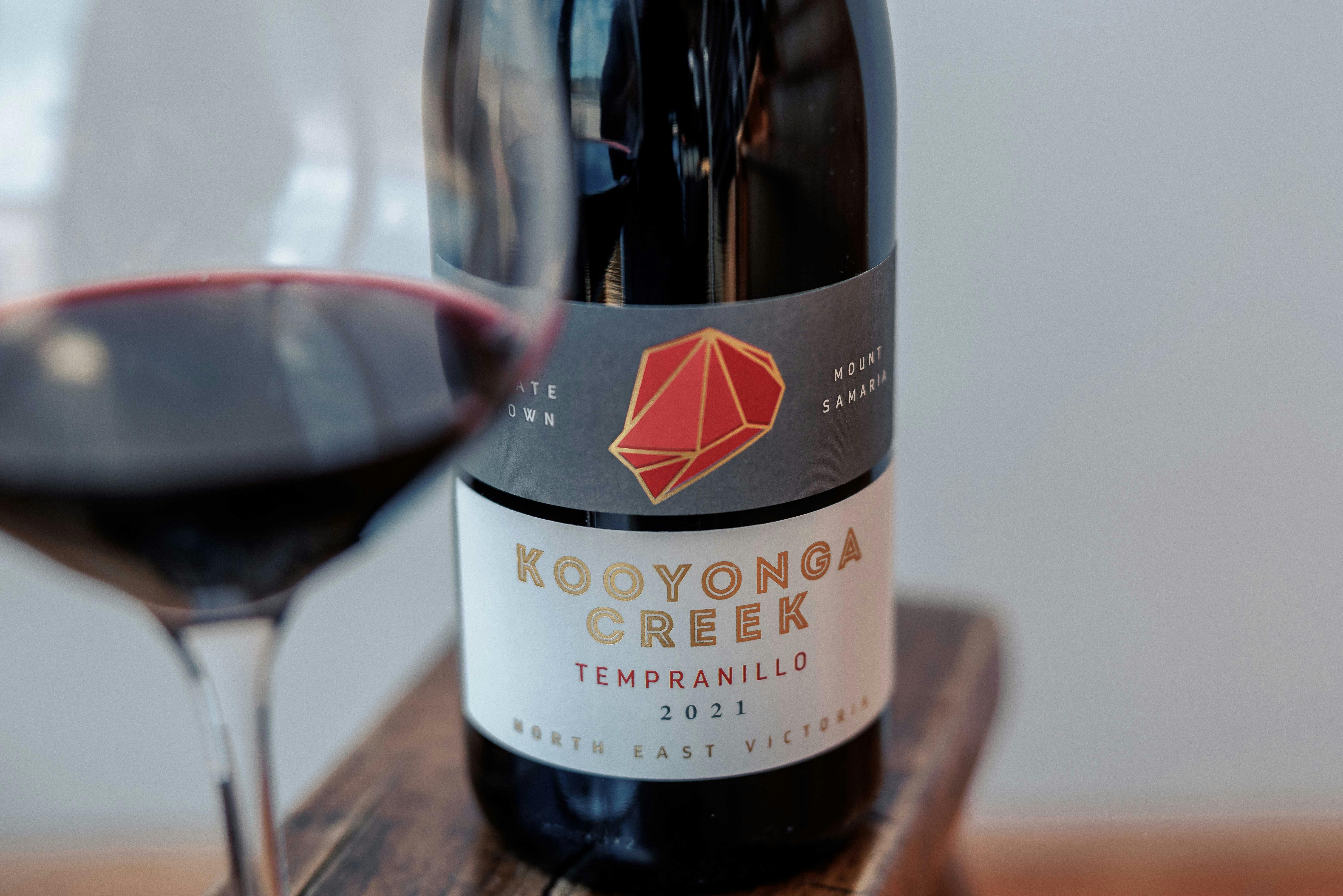 A glass and bottle of Kooyonga Creek Tempranillo
