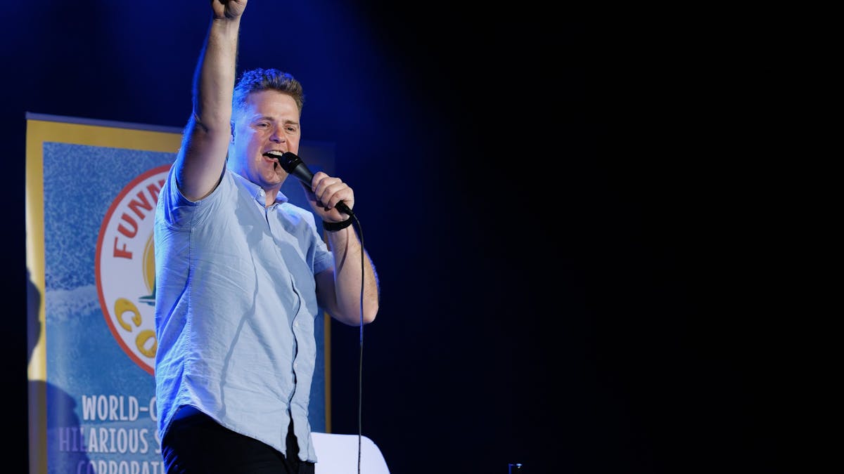 Tom Ballard on stage at Black Box Theatre