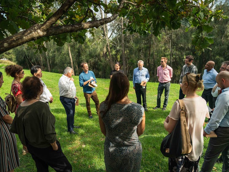 Group engaged in a walking workshop session in Parramatta Park, Western Sydney