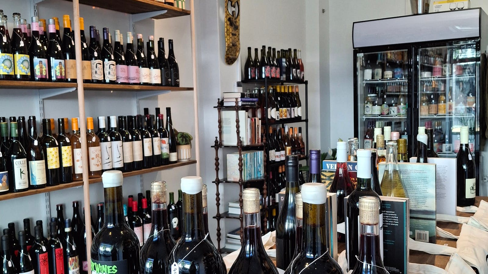 Inside view of wine shelves