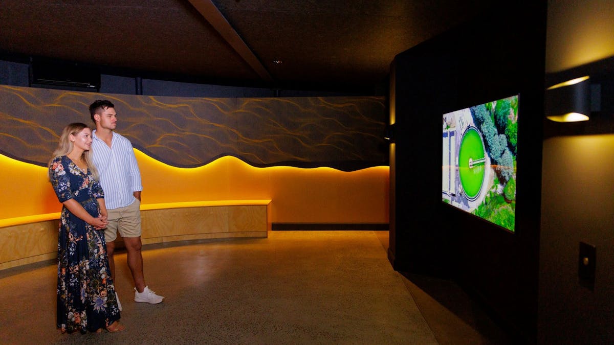 Modern mini theatrette showing video of Artesian Basin