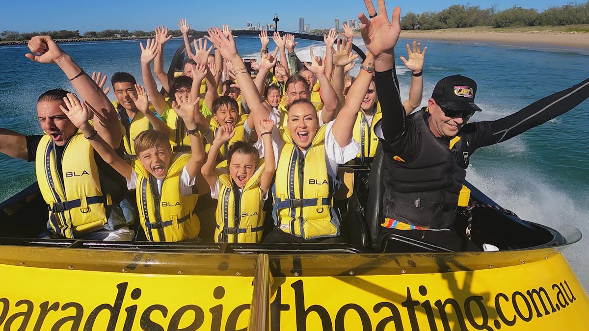 Paradise Jet Boating Hands in the Air Celebration