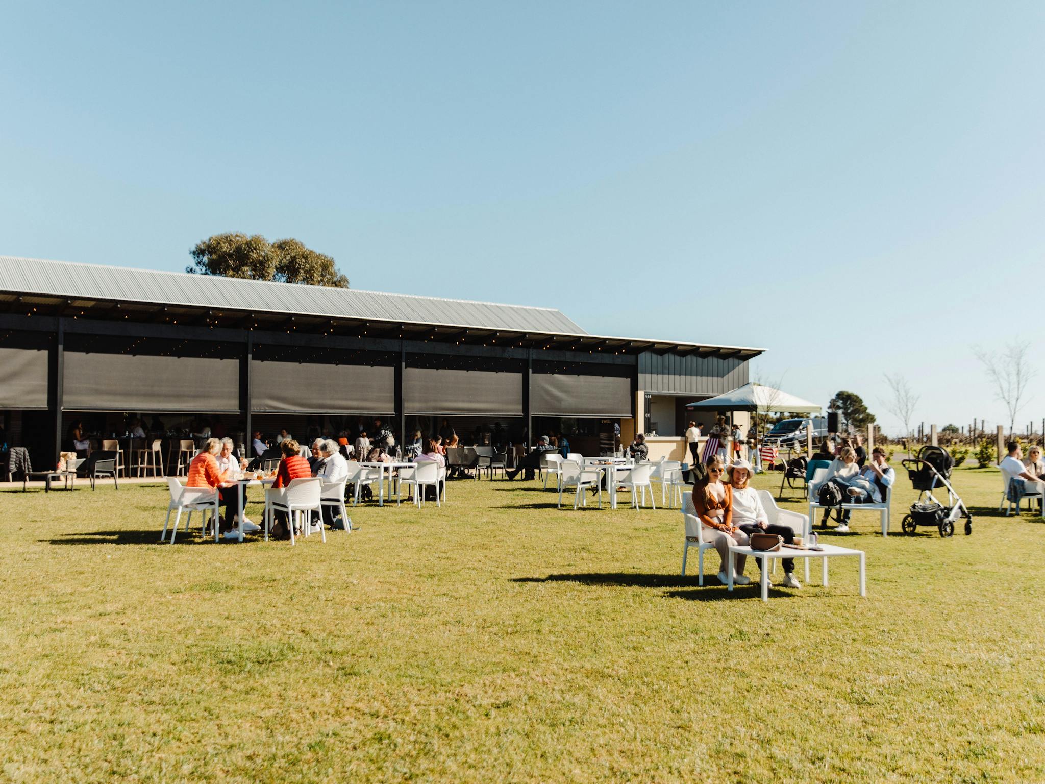 The lawn at Never Never Distilling Co, McLaren Vale