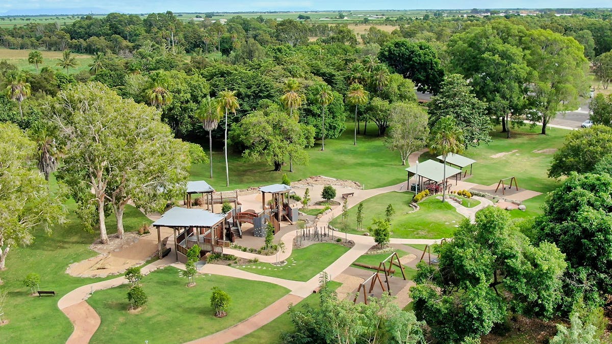 Drone view of the Plantation Nature Play in Plantation Park