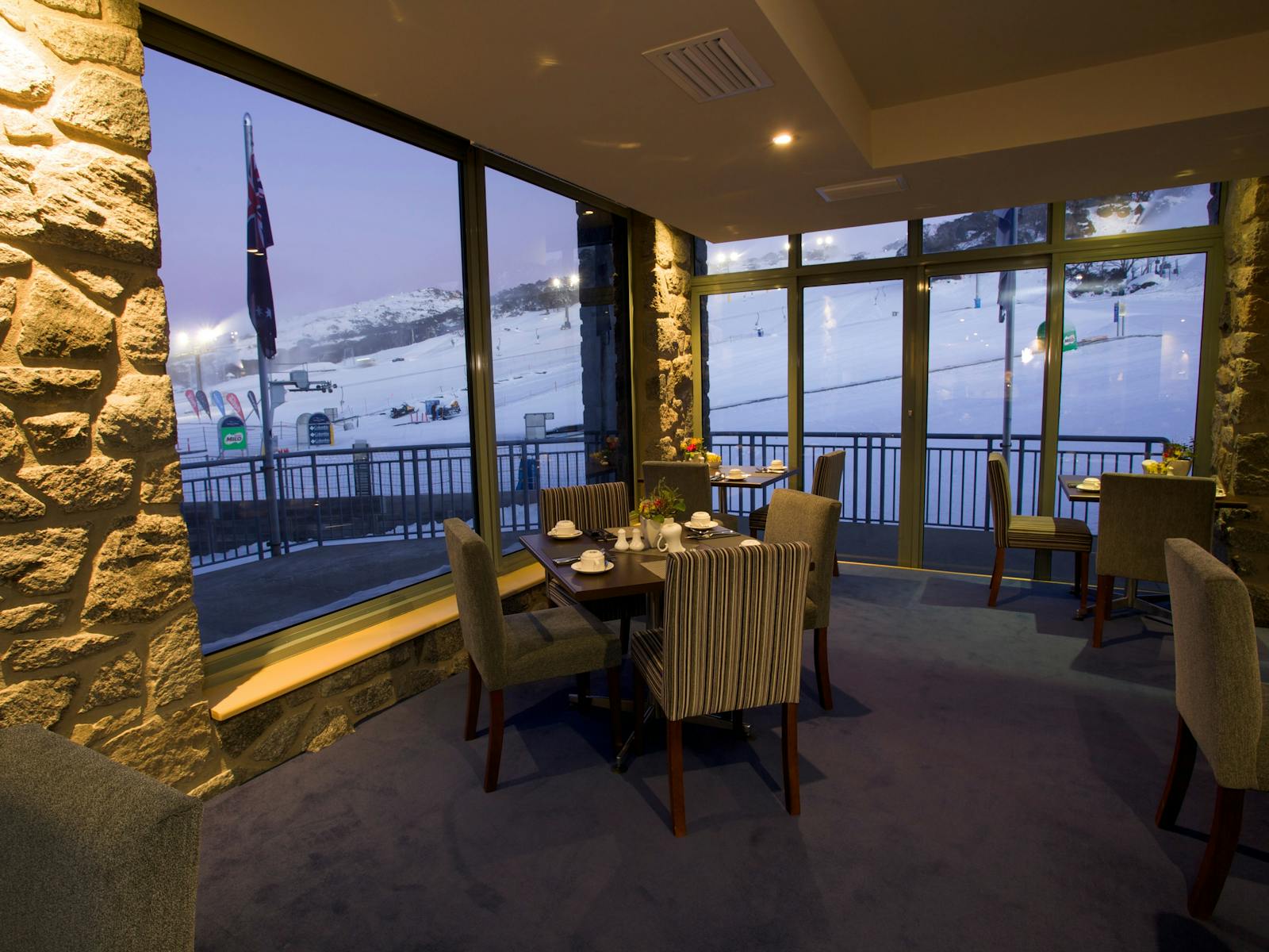 On snow fine dining overlooking Perisher's Front Valley