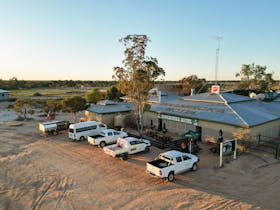 Exterior shot of the Innamincka Hotel at dusk.