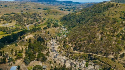 Aerial image of Adelong Falls Gold Mill Ruins, Adelong, Snowy Valleys, NSW