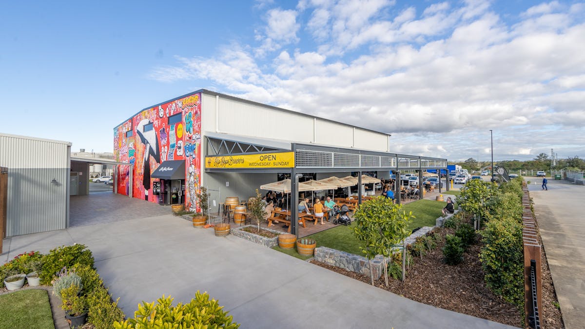 The Hip Hops Brewers taproom venue with interior bar and function area and expansive outdoor seating
