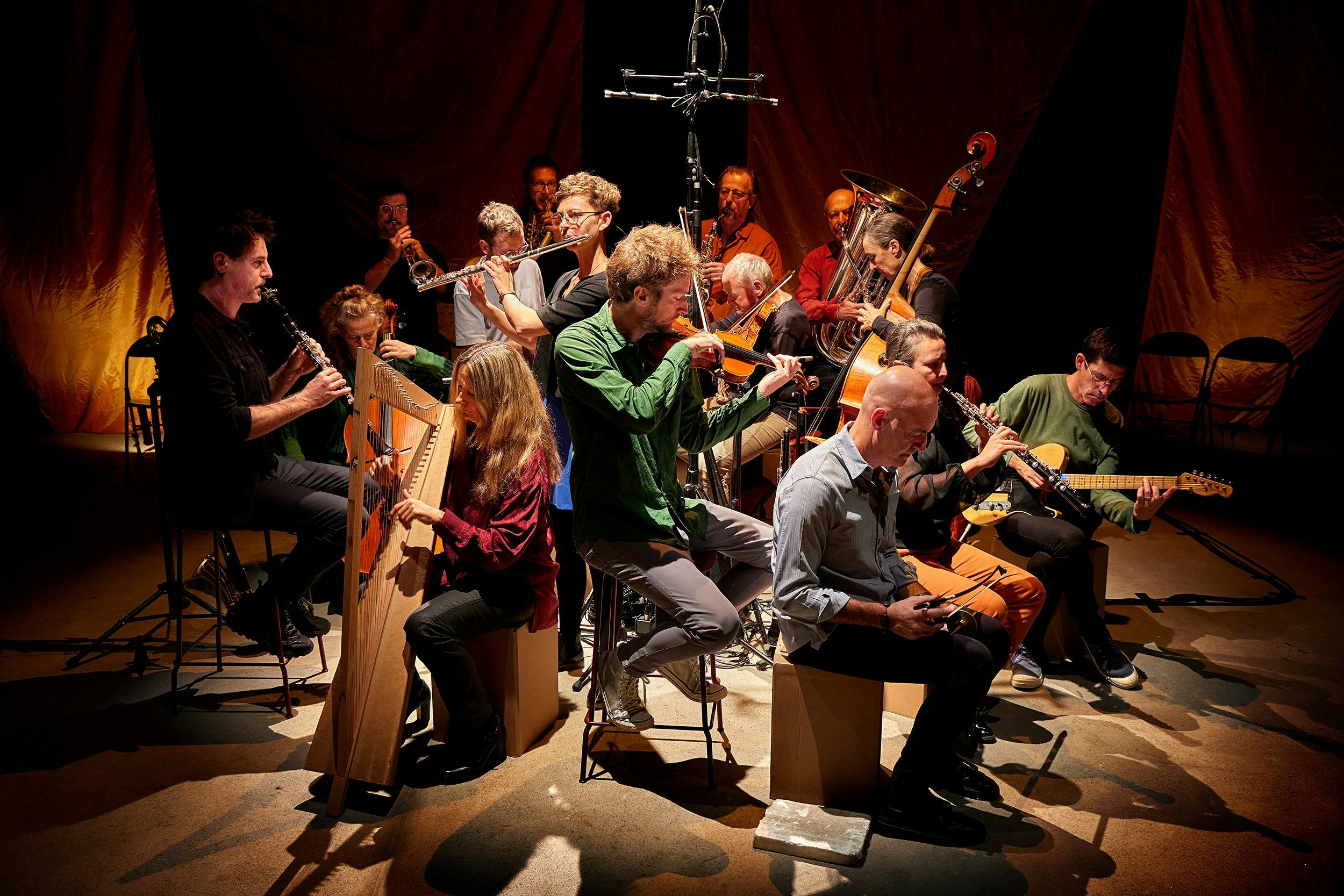 twelve musicians playing instruments