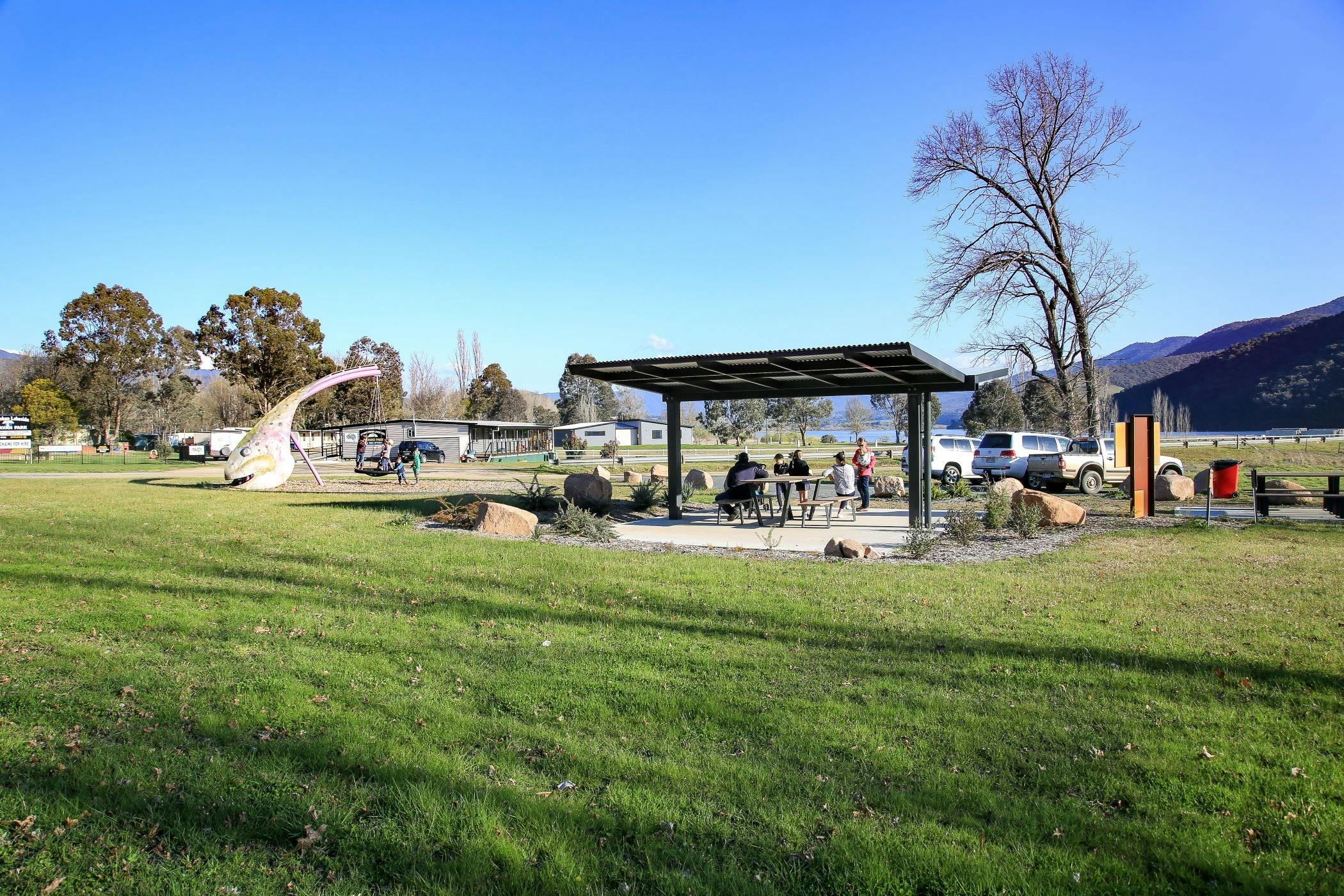 The fantastic picnic location at the Trout Sculpture, Khancoban