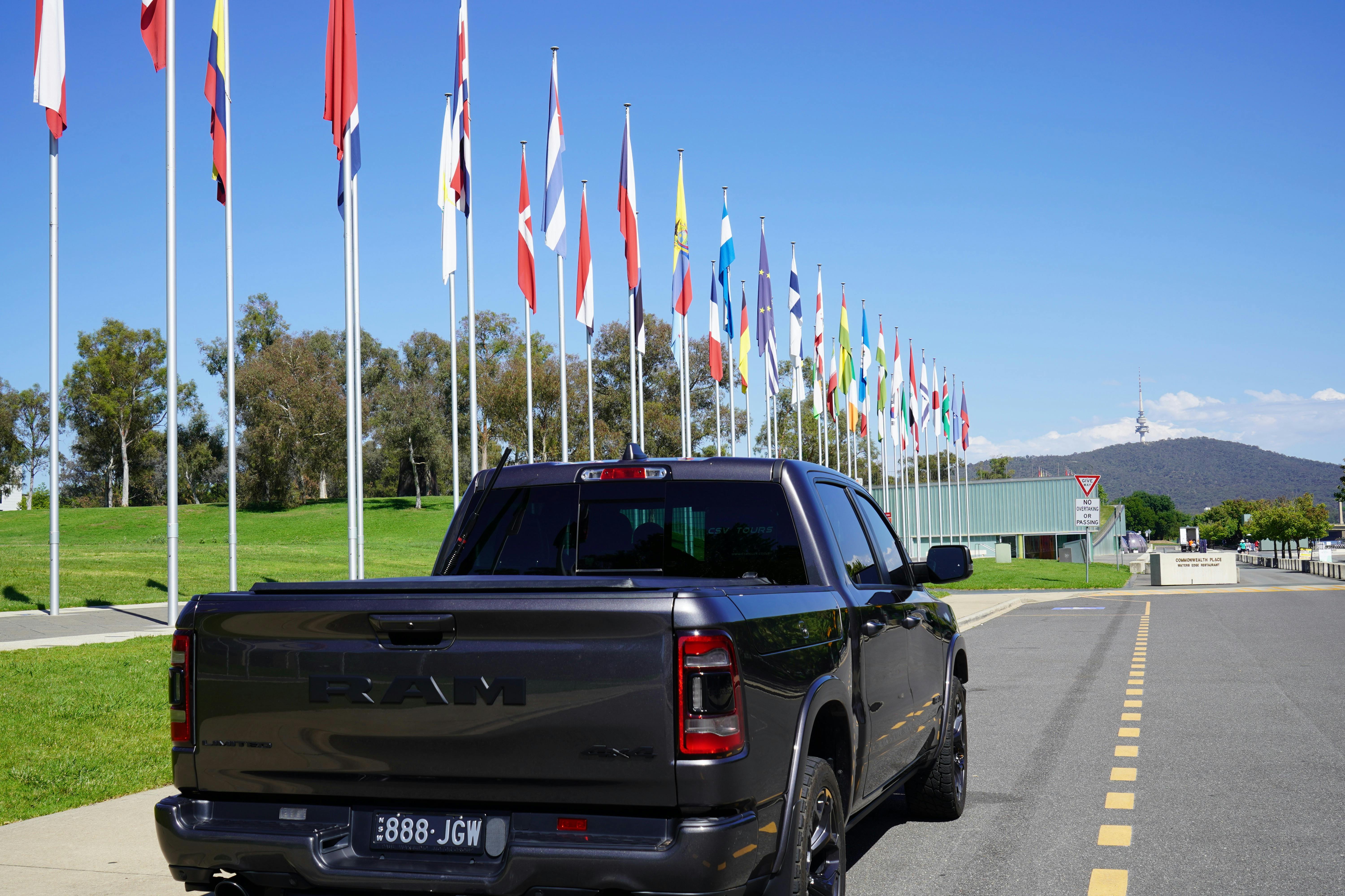 Canberra Sightseeing Tour International Flag Display on Lake Burley Griffin