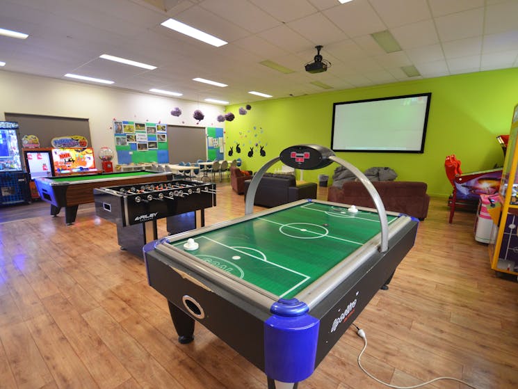 Game Room with fussball and air hockey  tables