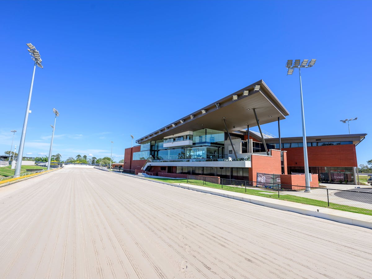 The Q building and greyhound race track The Q building and greyhound race track