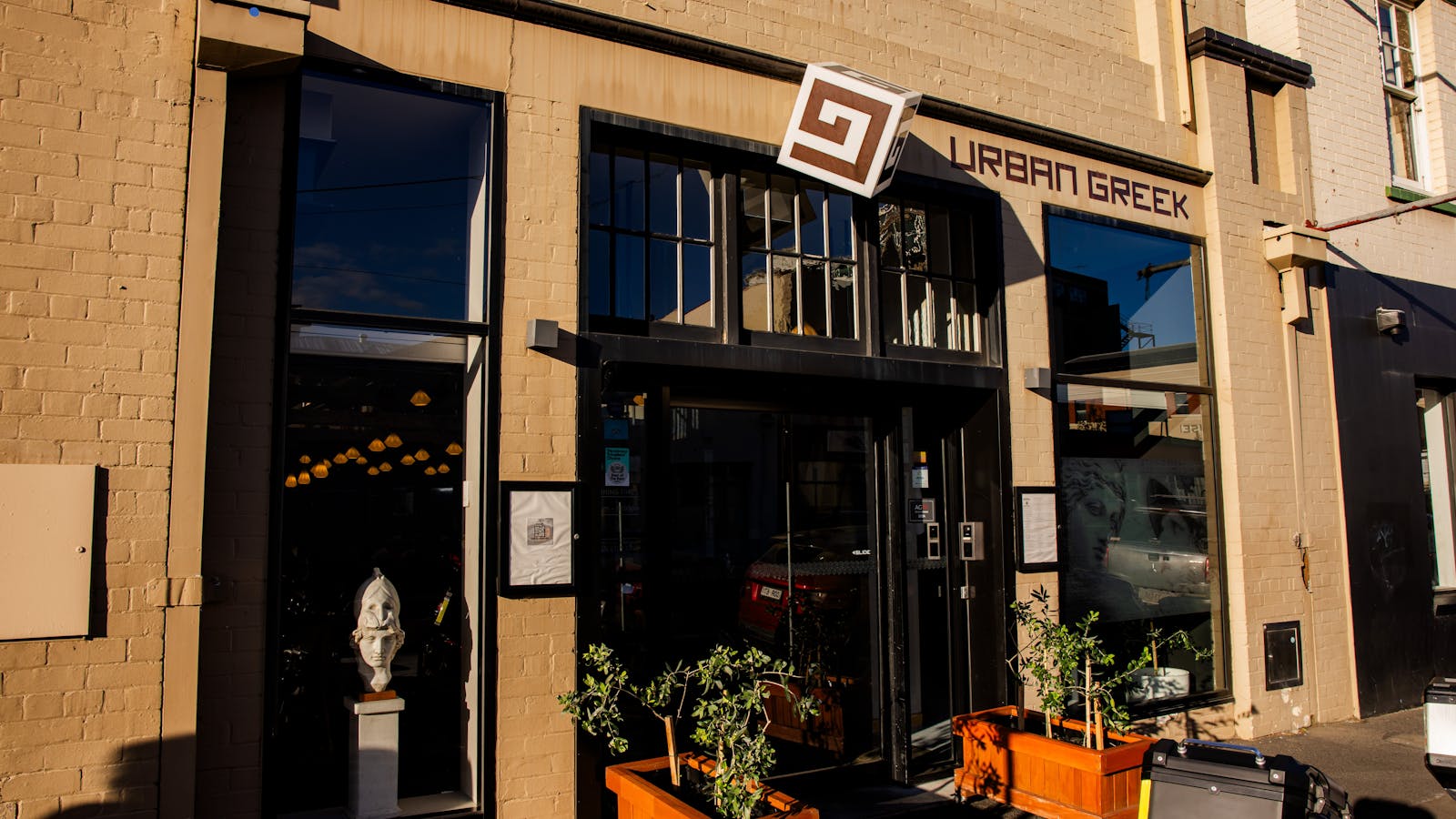 The exterior of Urban Greek in Hobart, just a short stroll from the waterfront and Salamanca.