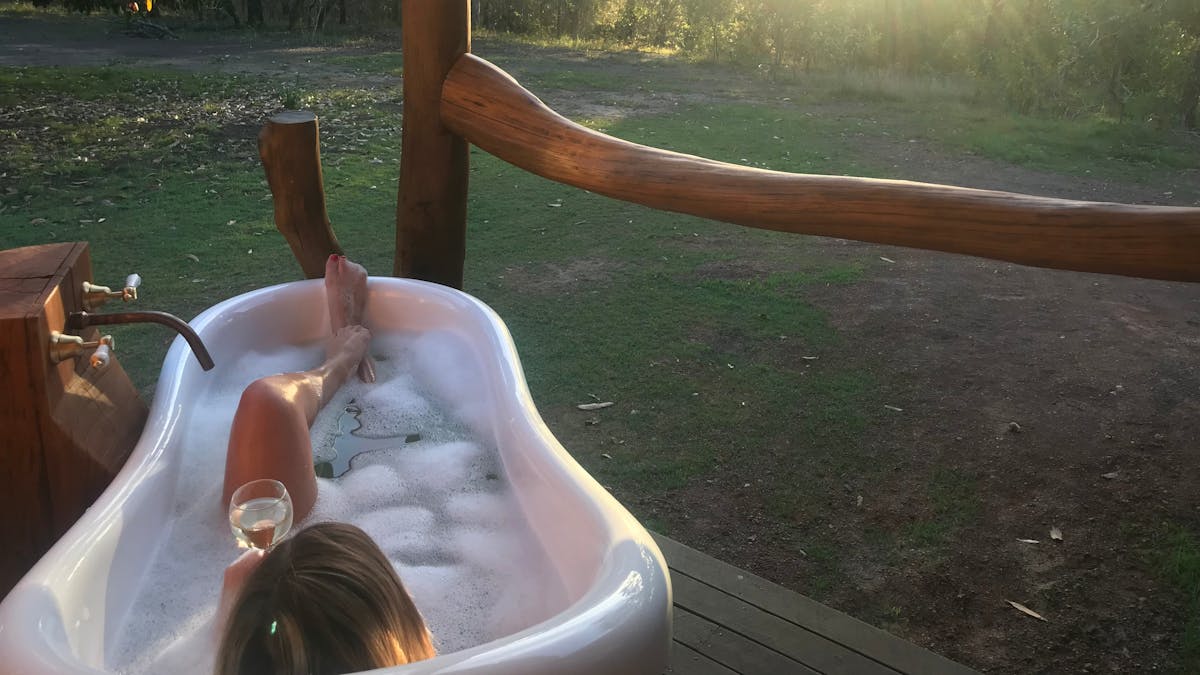 Soak up the sunset with bubbles in the bubbles, enjoy the sounds of nature and see the kangaroos