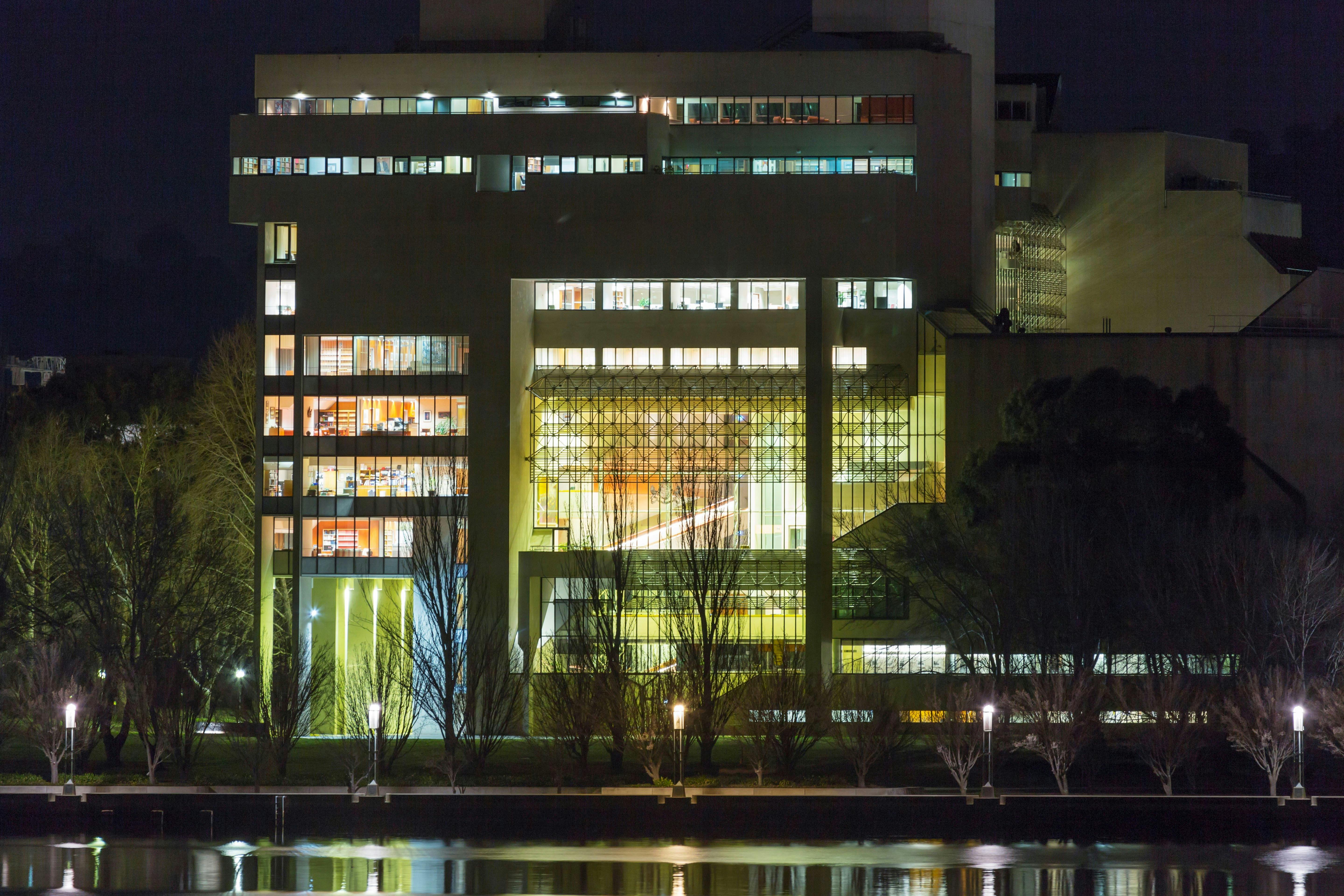 High Court of Australia exterior at night