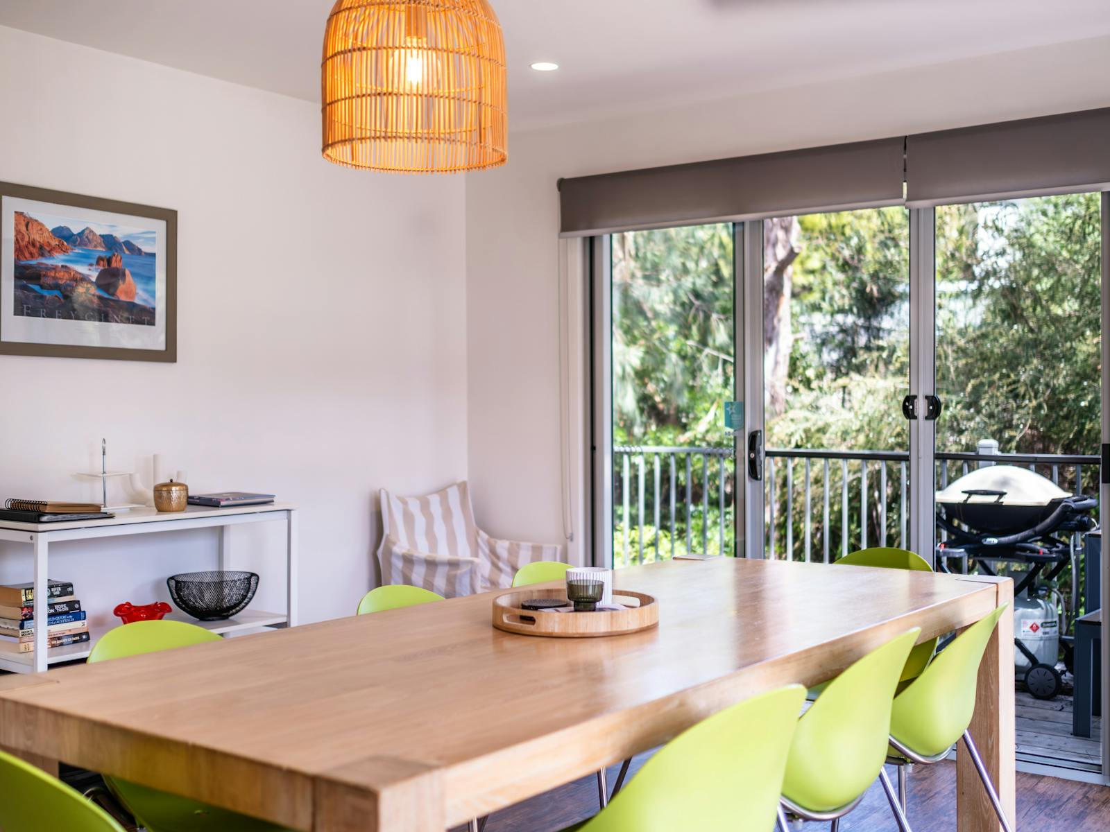 Dining table for eight guests and BBQ