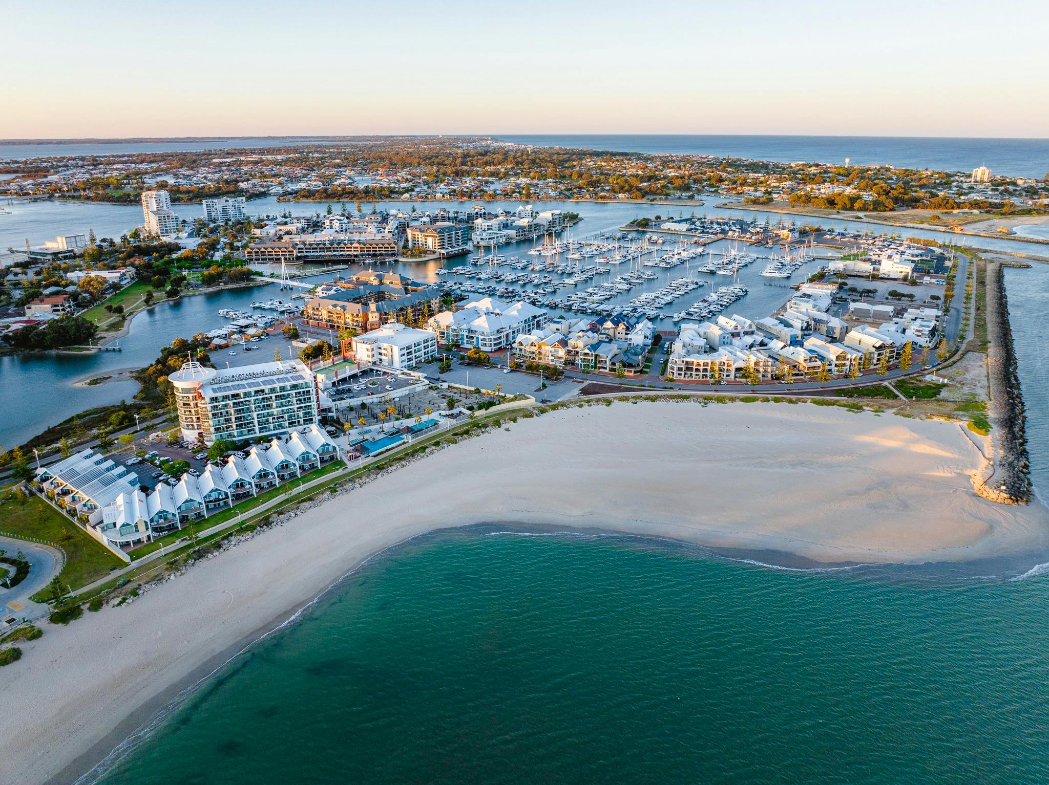 Drone shot of Town Beach, Mandurah