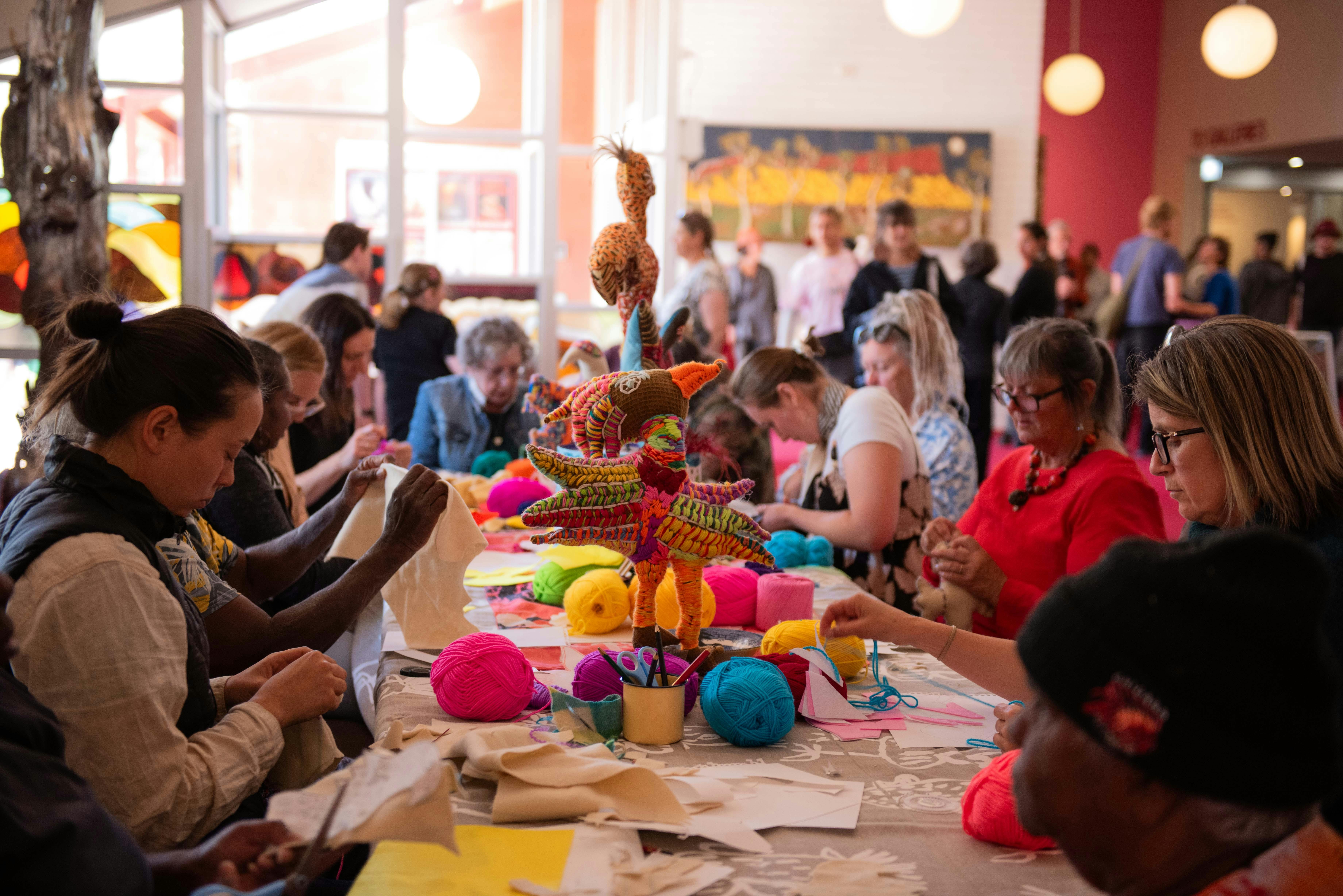 Yarrenyty Arltere Artists Soft Sculpture Workshop at Desert Mob Marketplace, 2025.