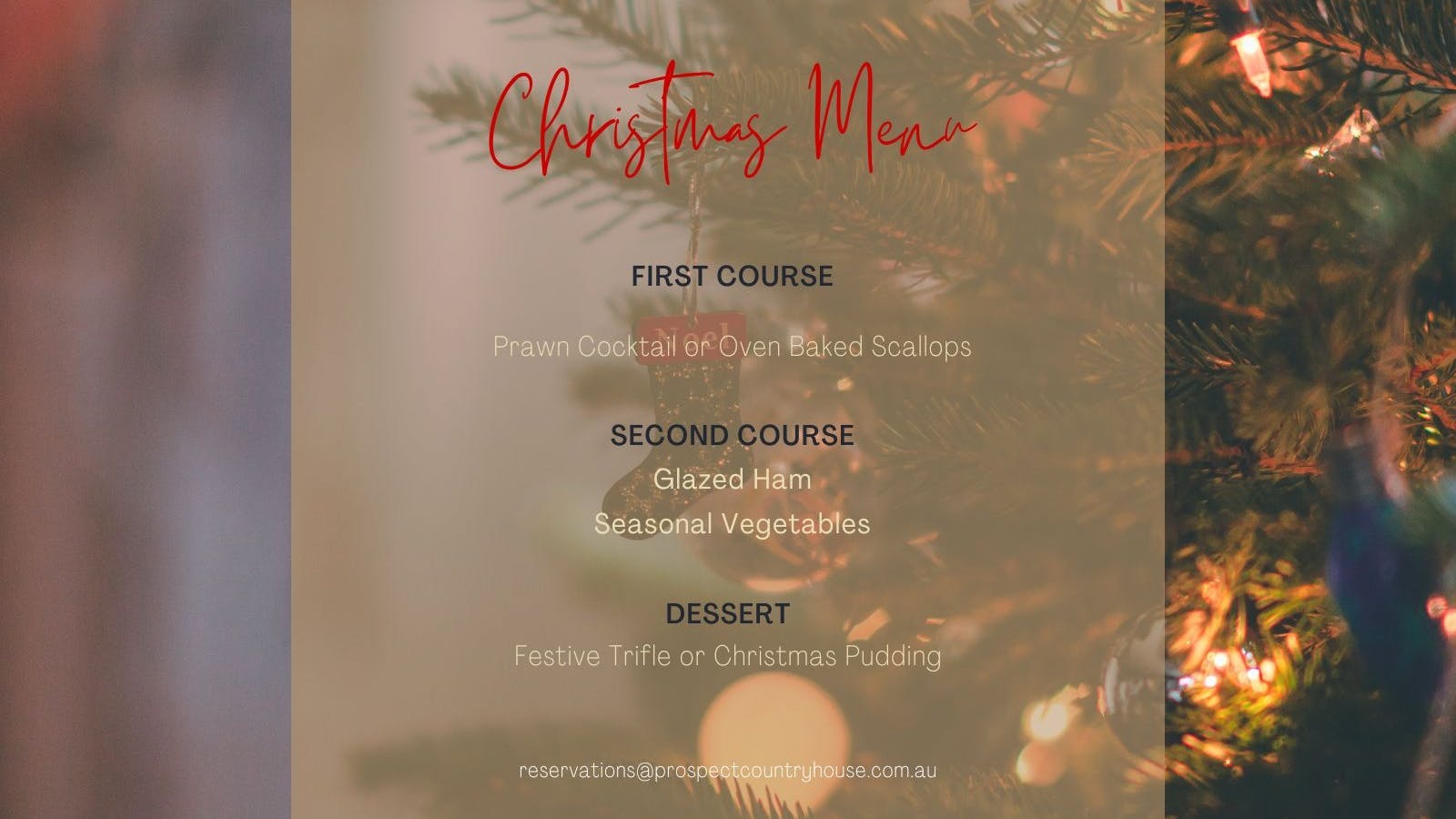 Christmas Menu for Prospect Country House - Buscombe's Restaurant