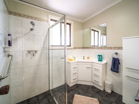 The modern bathroom is always presented spotlessly clean & with all the essentials ie shampoo, etc