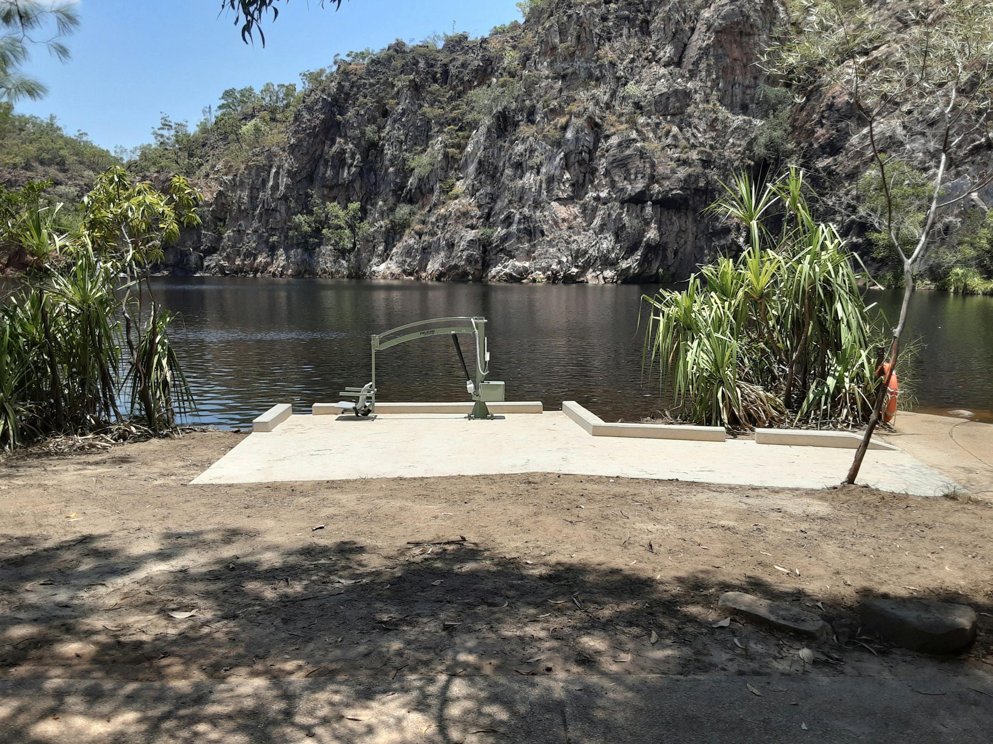 Pool lift for people with limited mobility.