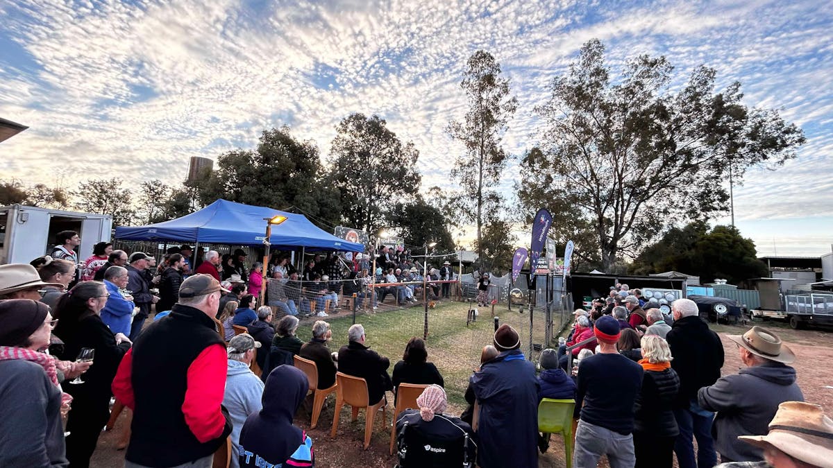 A photo of a large crowd at Ben's Chicken Racing, Tambo Western Queensland Attraction