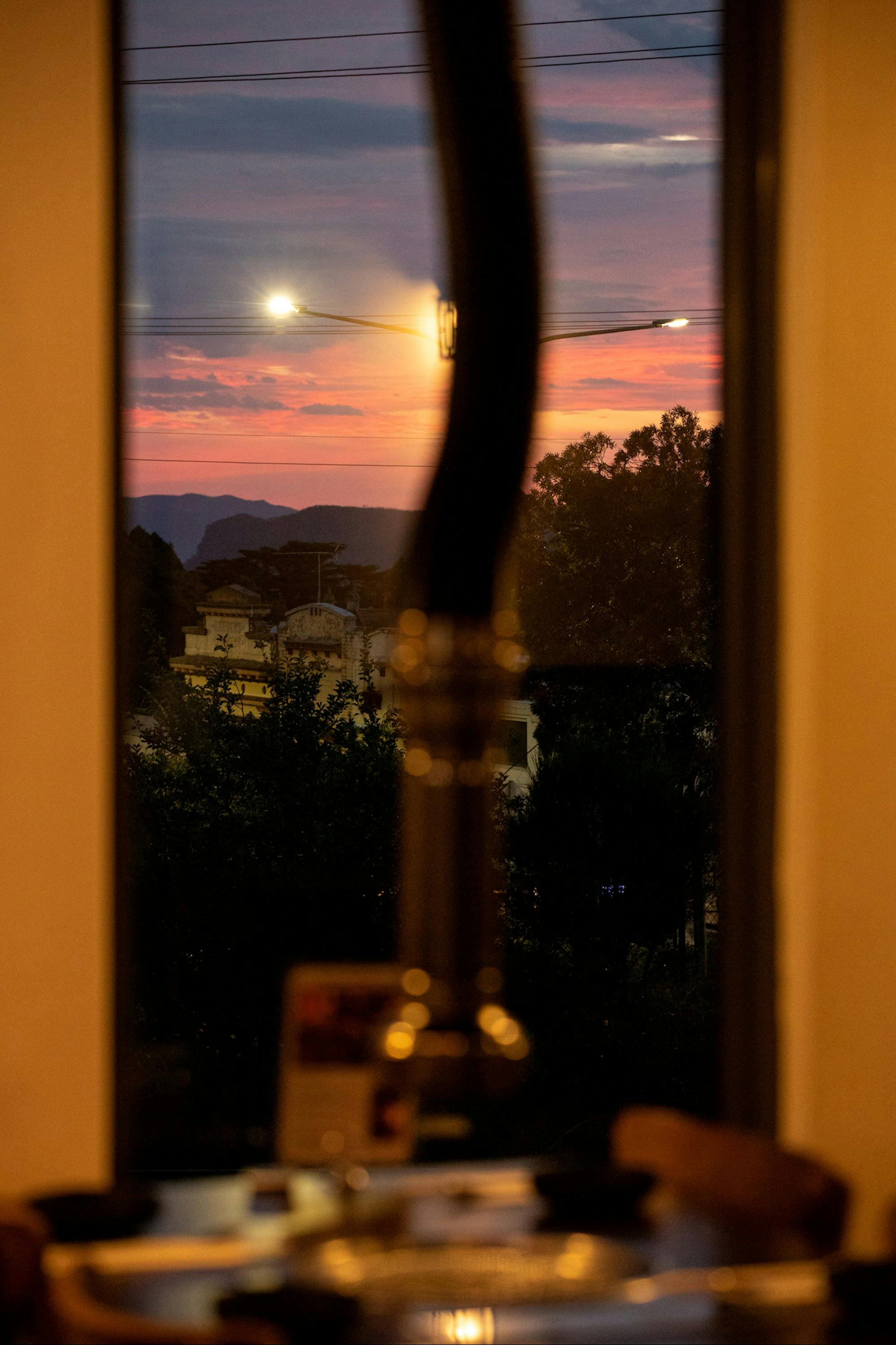 mountain and sunset views from inside table