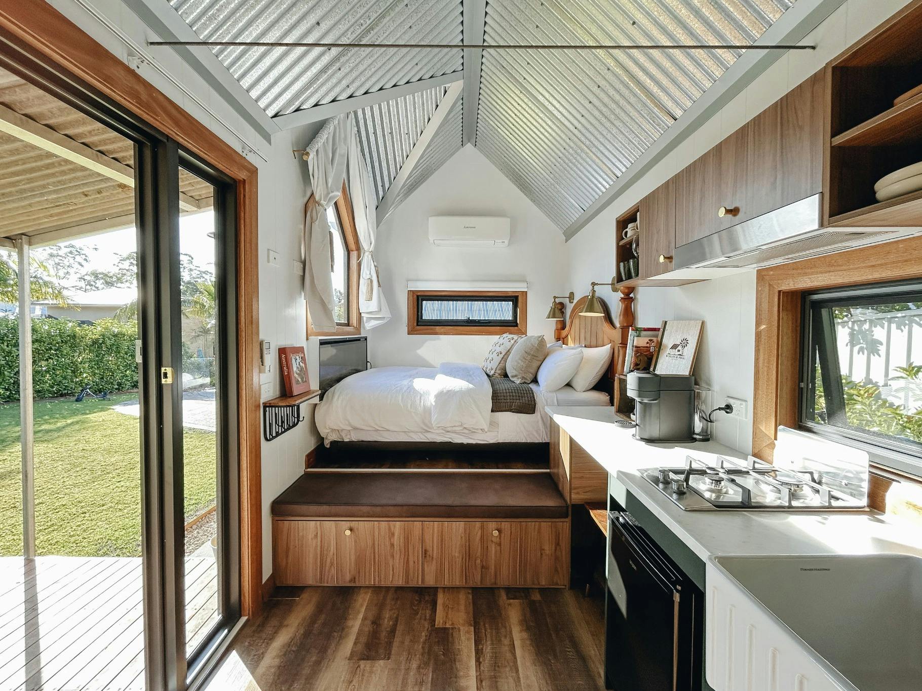 Interior of Tiny House showing iving and kitchen area