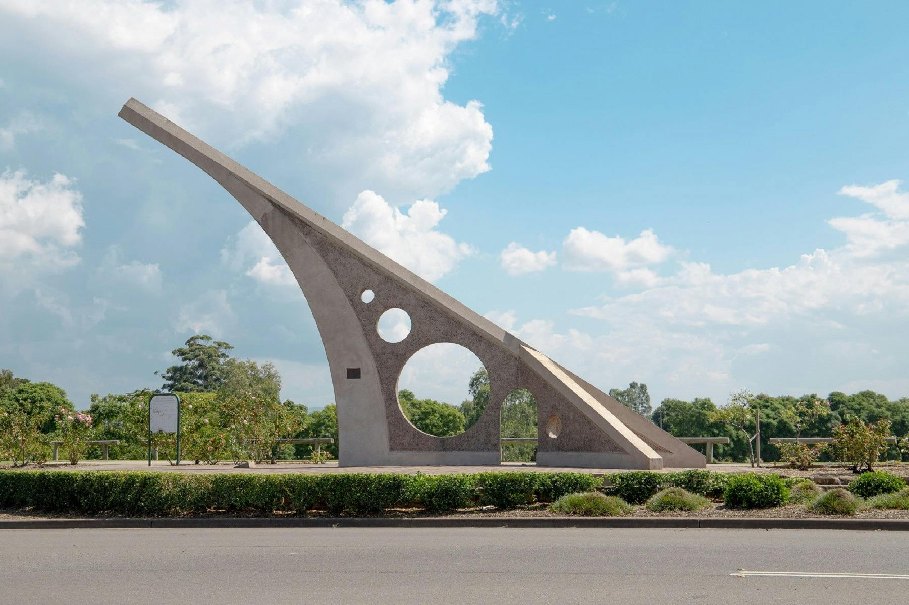 The Singleton Sundial is just under eight meters high .
