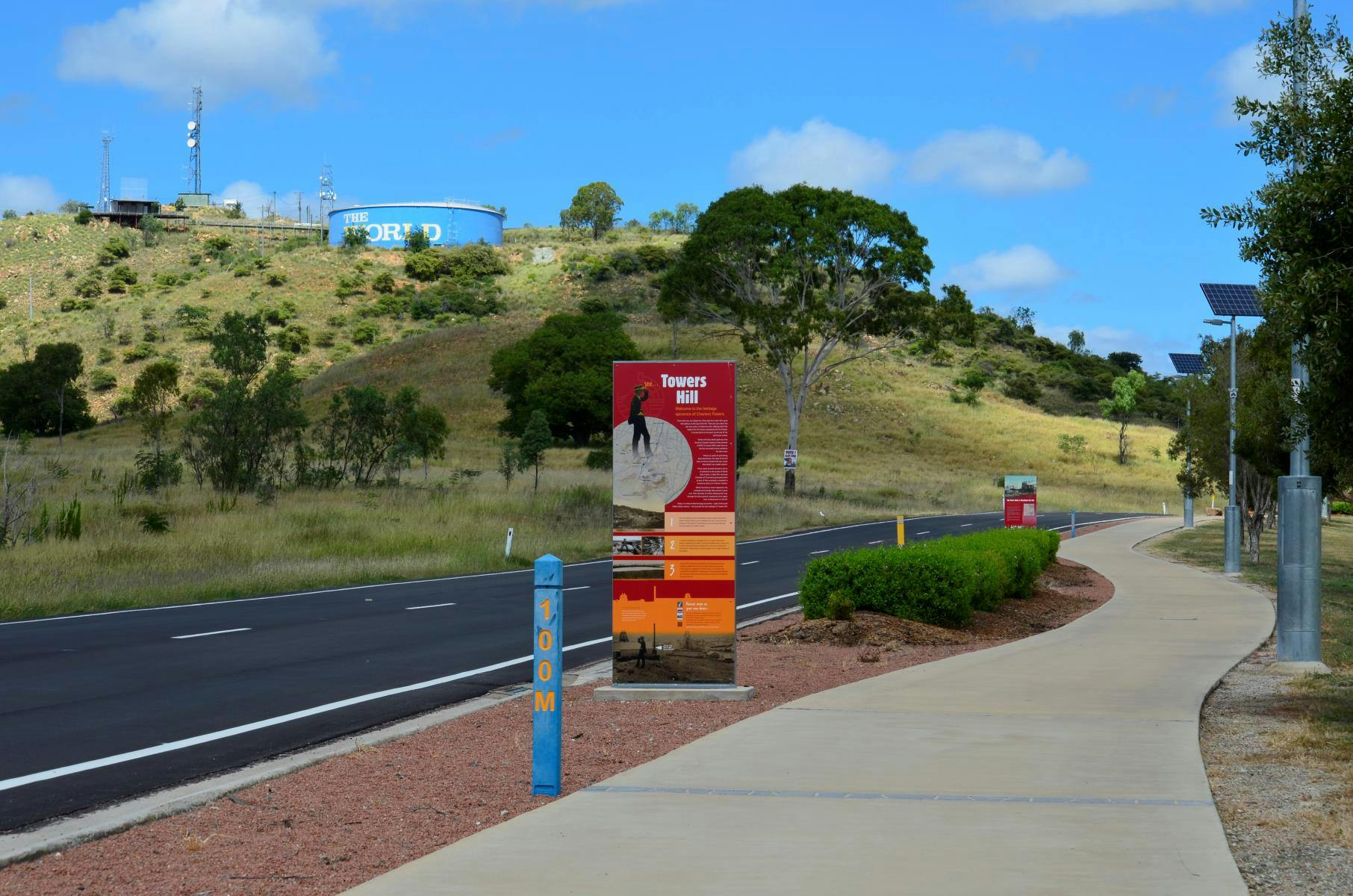 View of Towers Hill showing The World water tank and walking track