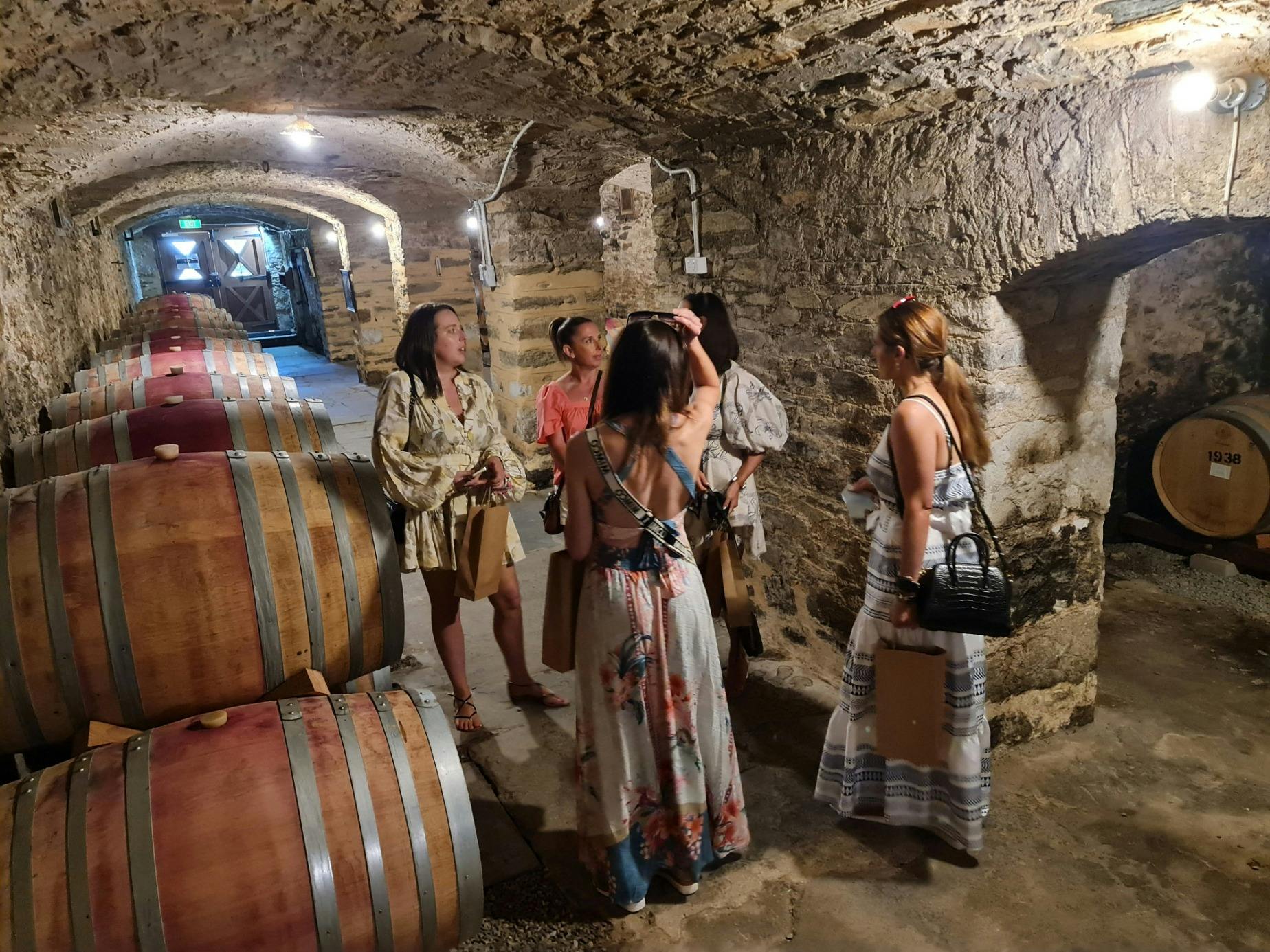 Valley Wine Tour customers in an underground cellar