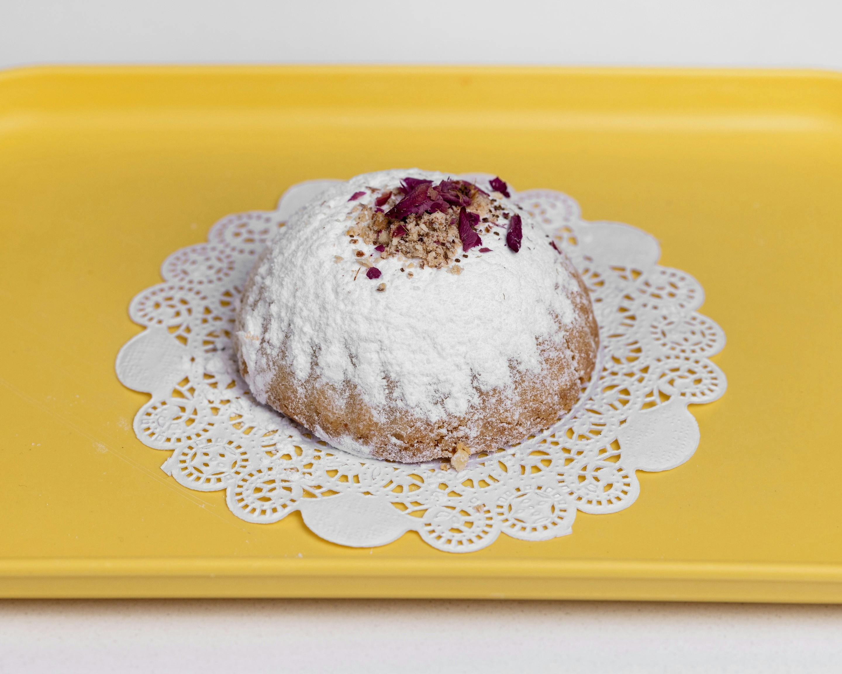 Smeed Turkish Delight cake on yellow tray