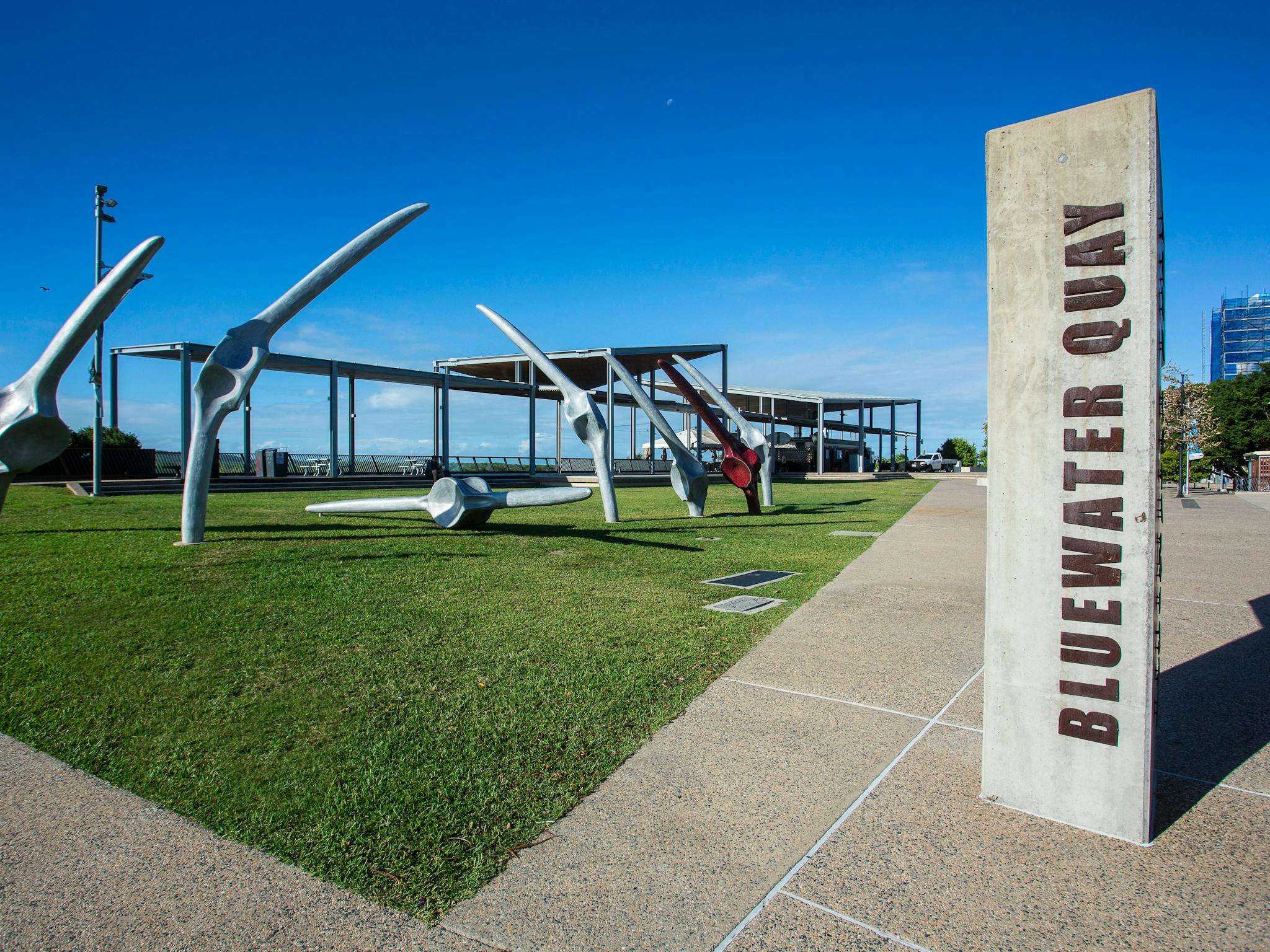 Sculptures along Bluewater Quay's river front