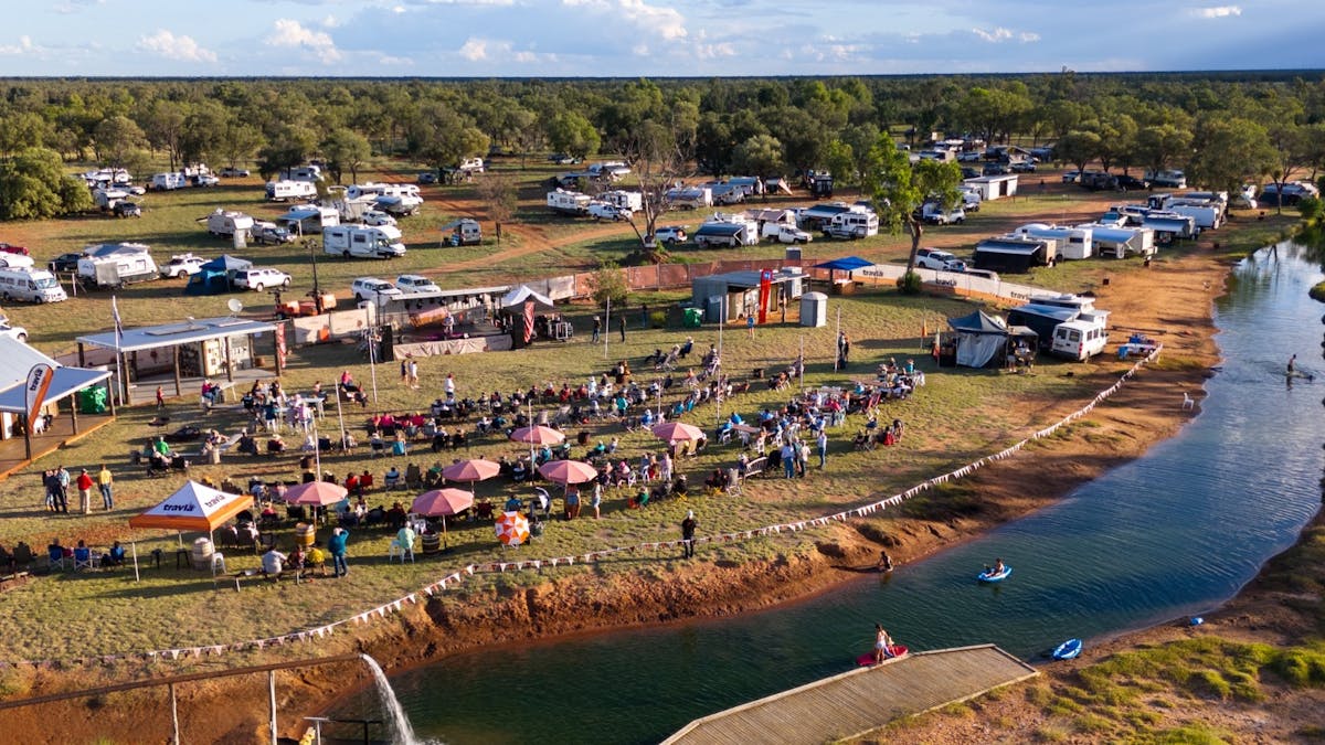 An aerial view of QLD Music Trails event held at Charlotte Plains, Outback Queensland