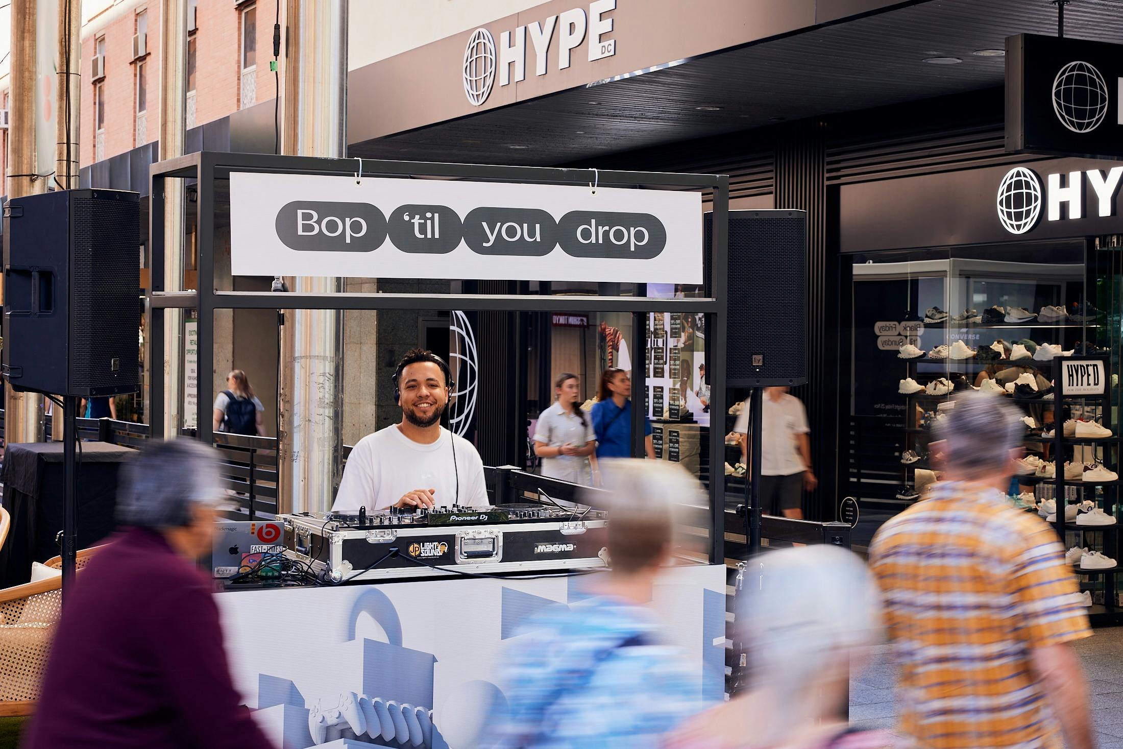 DJ on the decks in Gawler Place