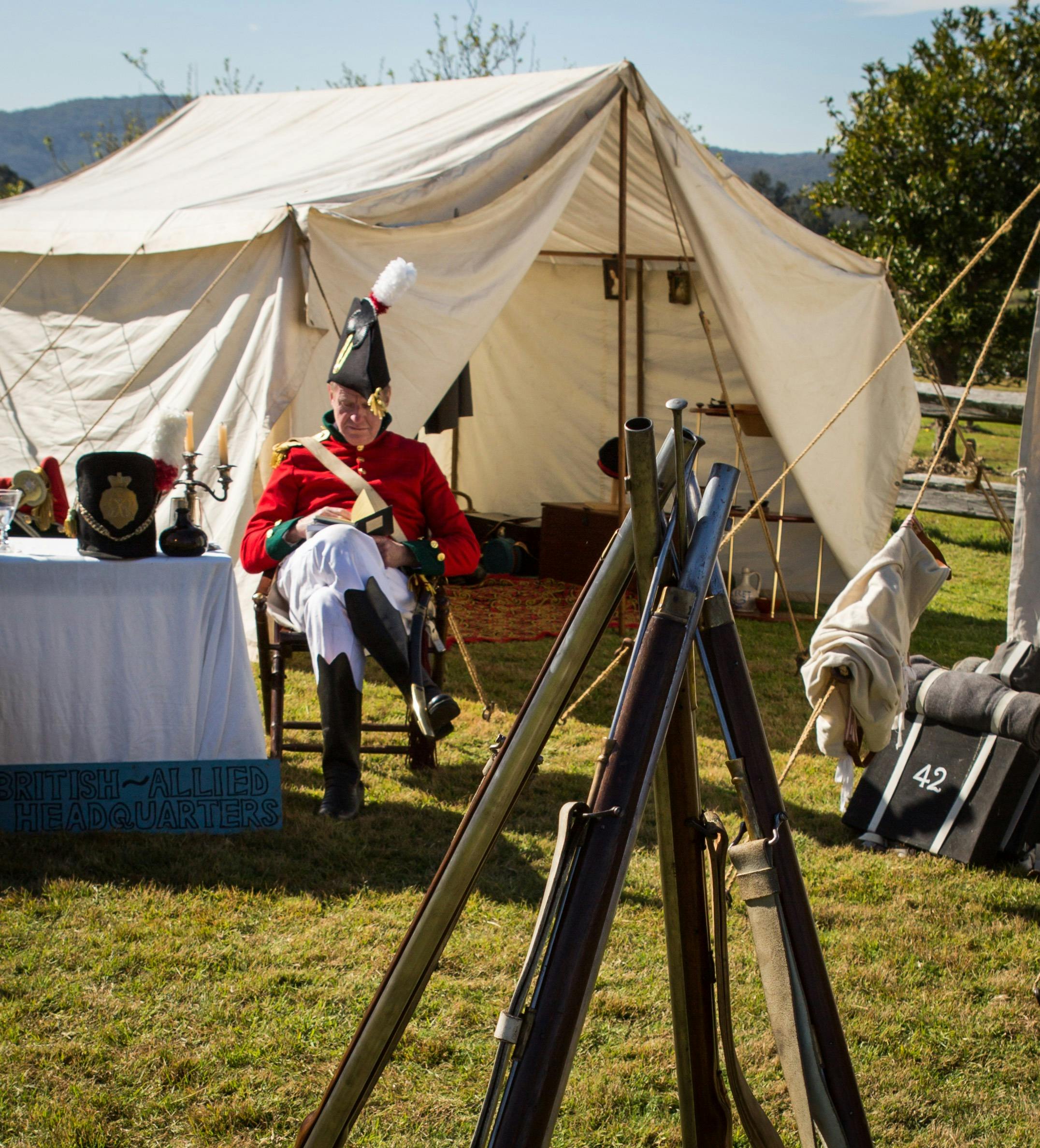 The ‘redcoats’ of the soldiers of the 73rd Regiment of Foot; they will fire their muskets and march