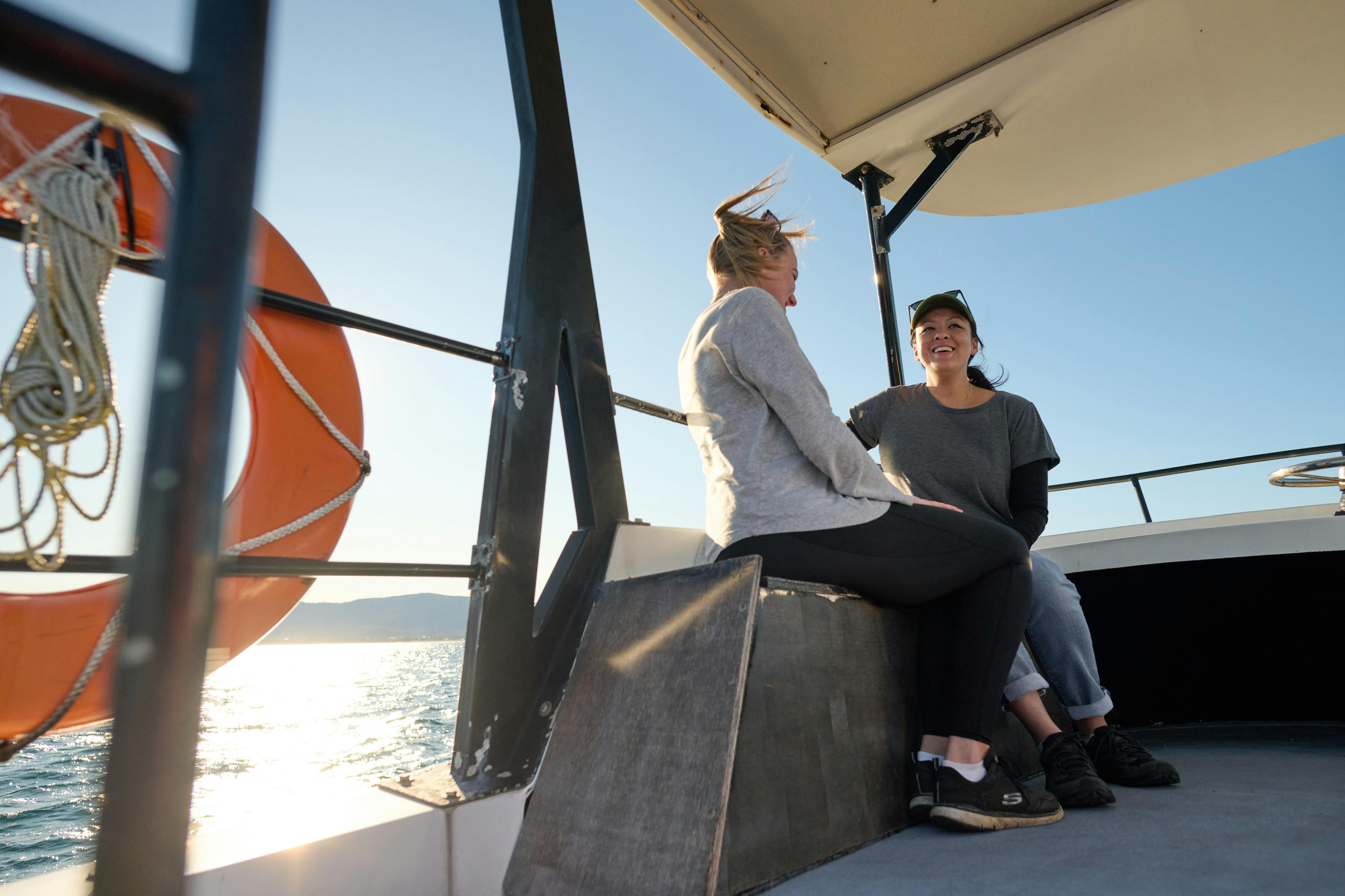 Female friends hanging out on the flybridge