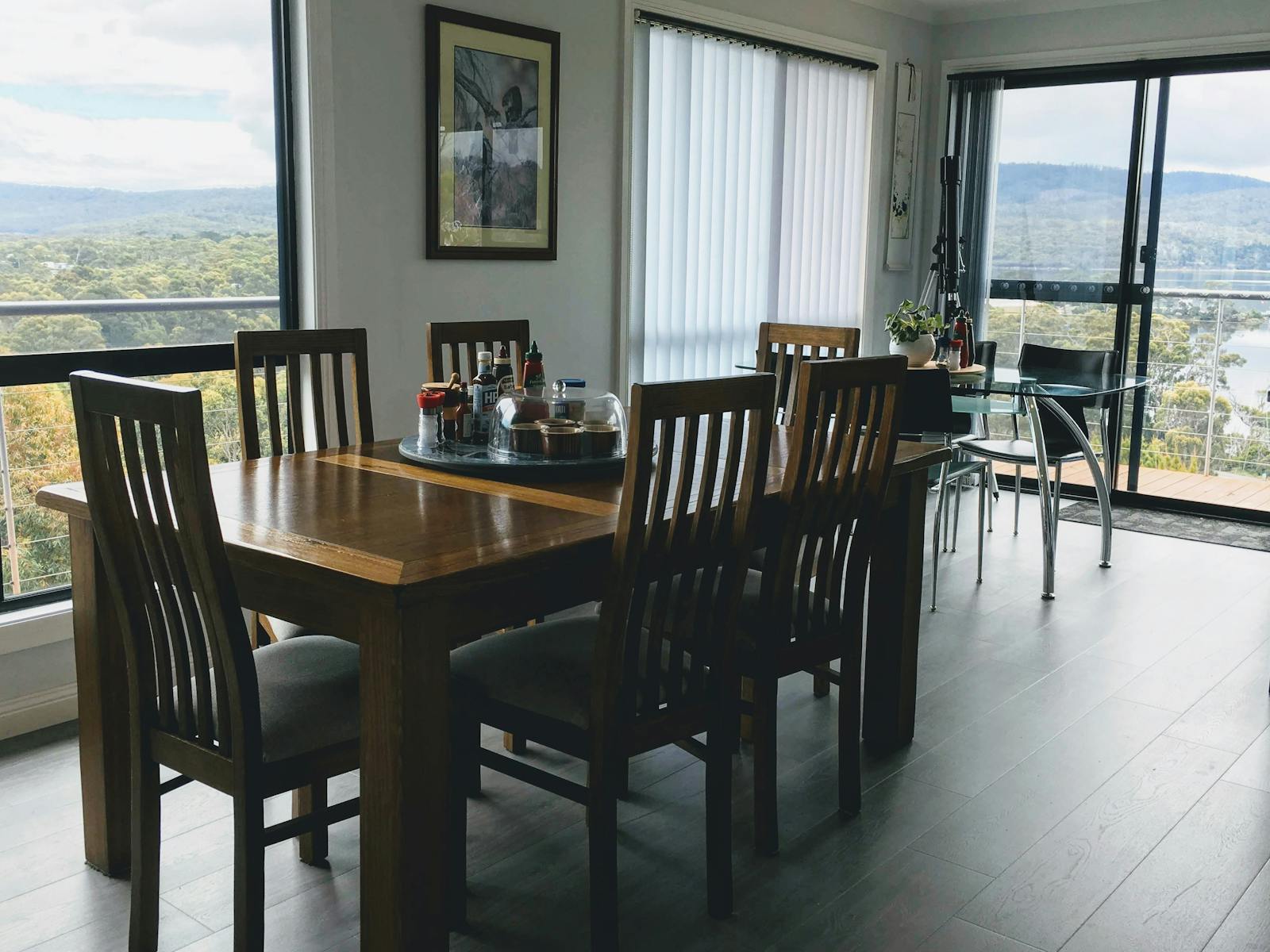 A welcoming dining area to enjoy a cooked breakfast and take in the views to Storm Bay and beyond.