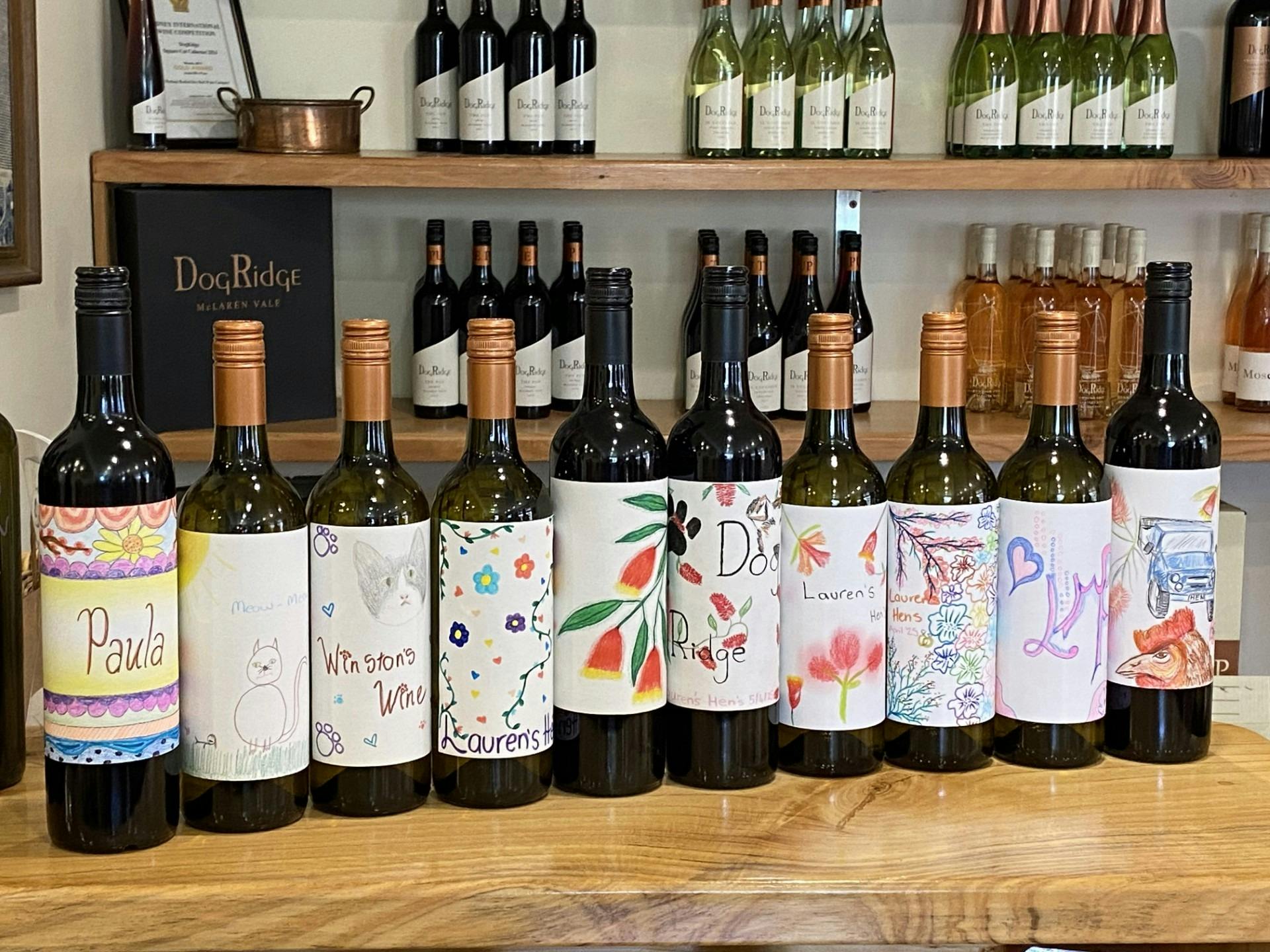 Label making at DogRidge Cellar Door