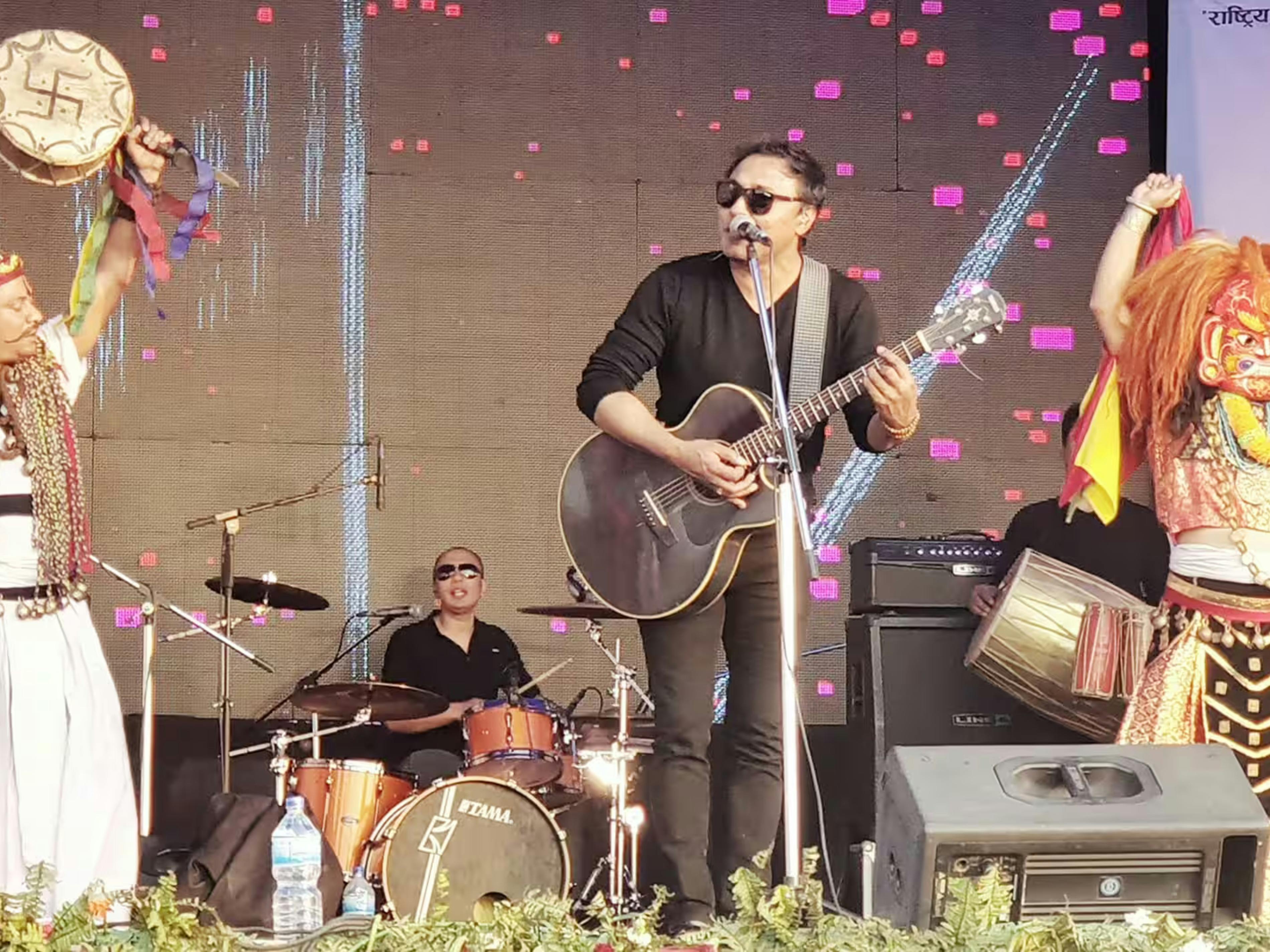 Deepak Bajracharya with the band
