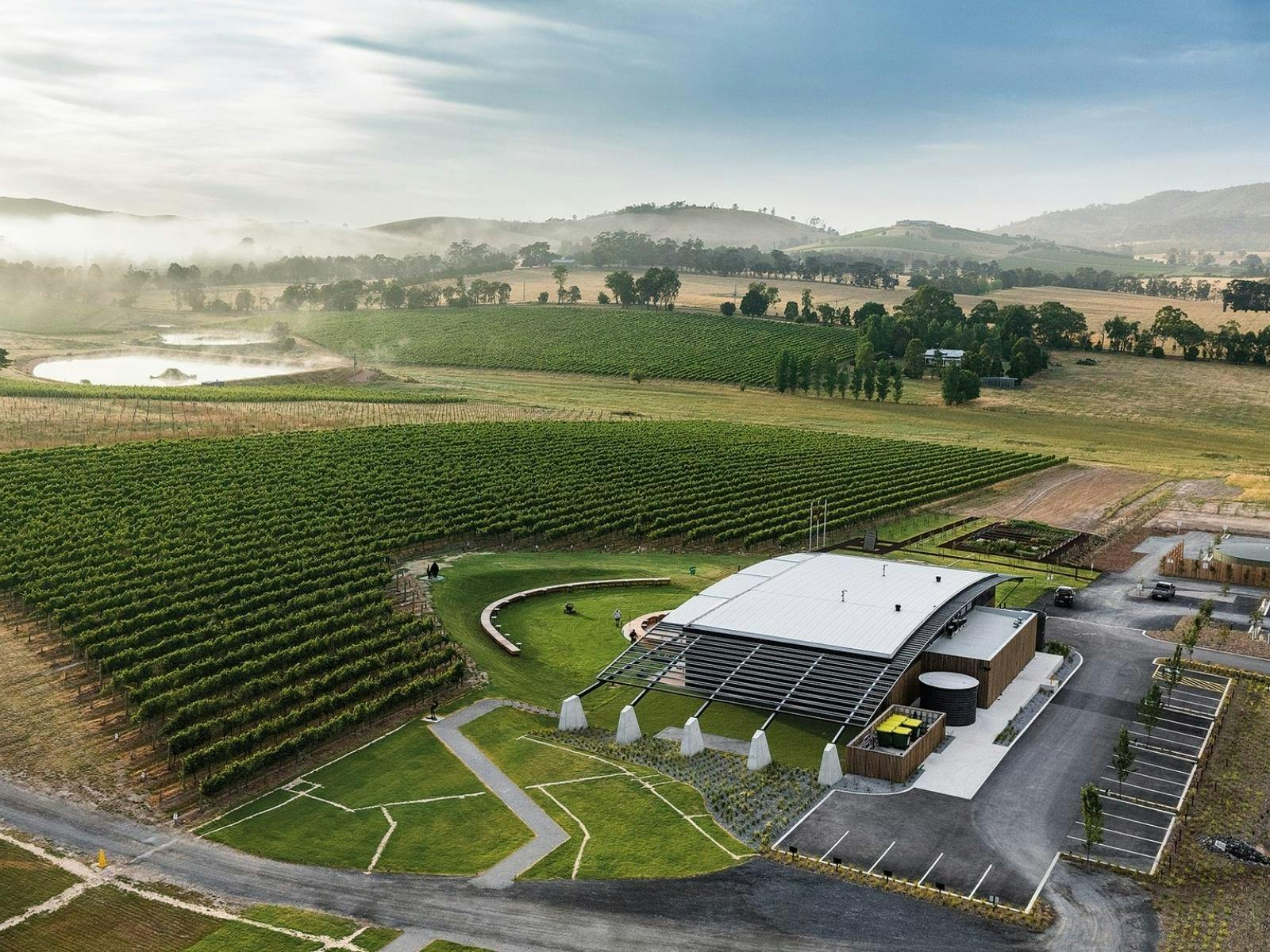 Bird's eye view of Levantine Hill Winery in the Yarra Valley