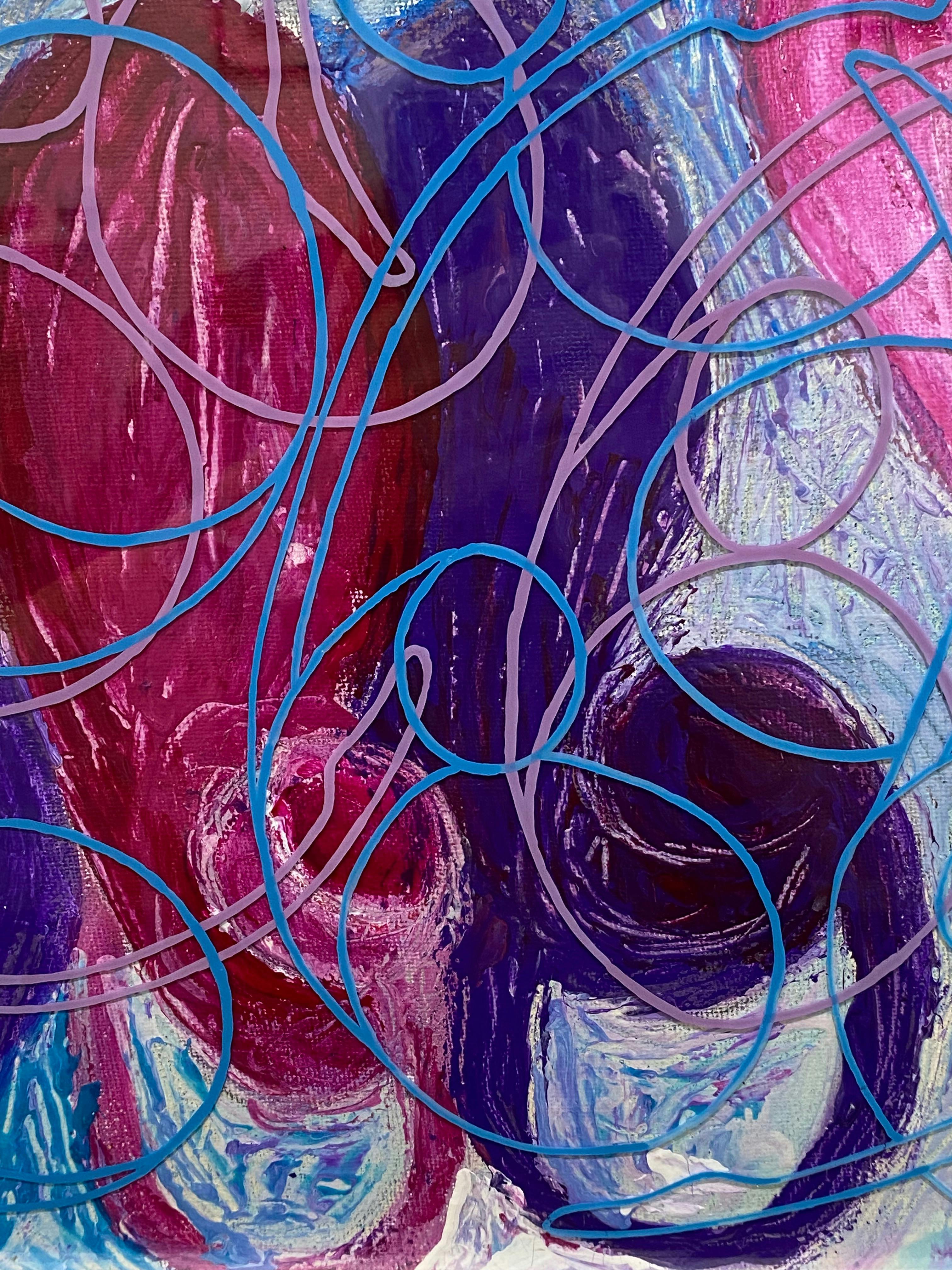 Detail of painting on canvas and acrylic sheet. Framed.