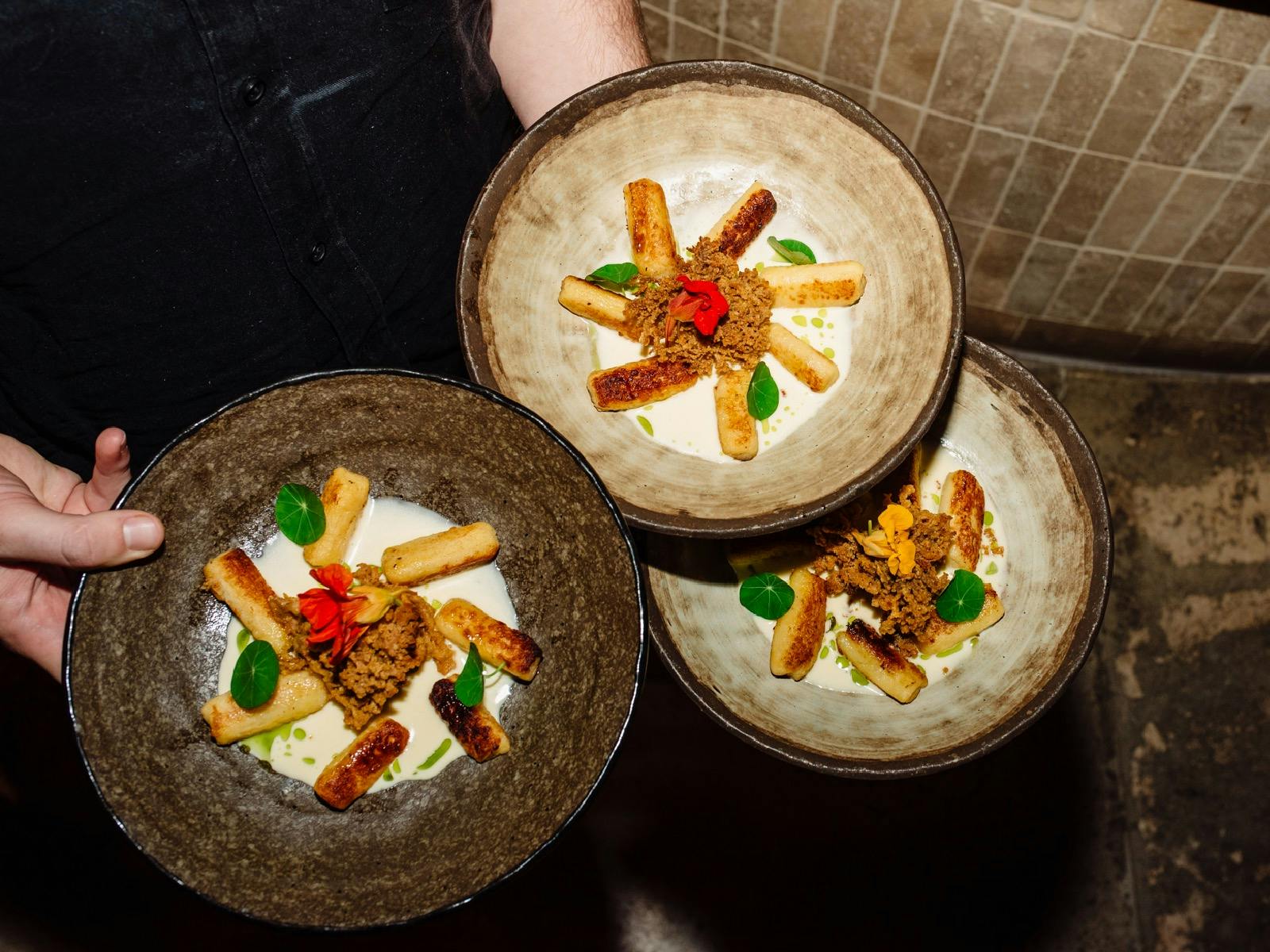 Gnocchi with fried coral mushroom