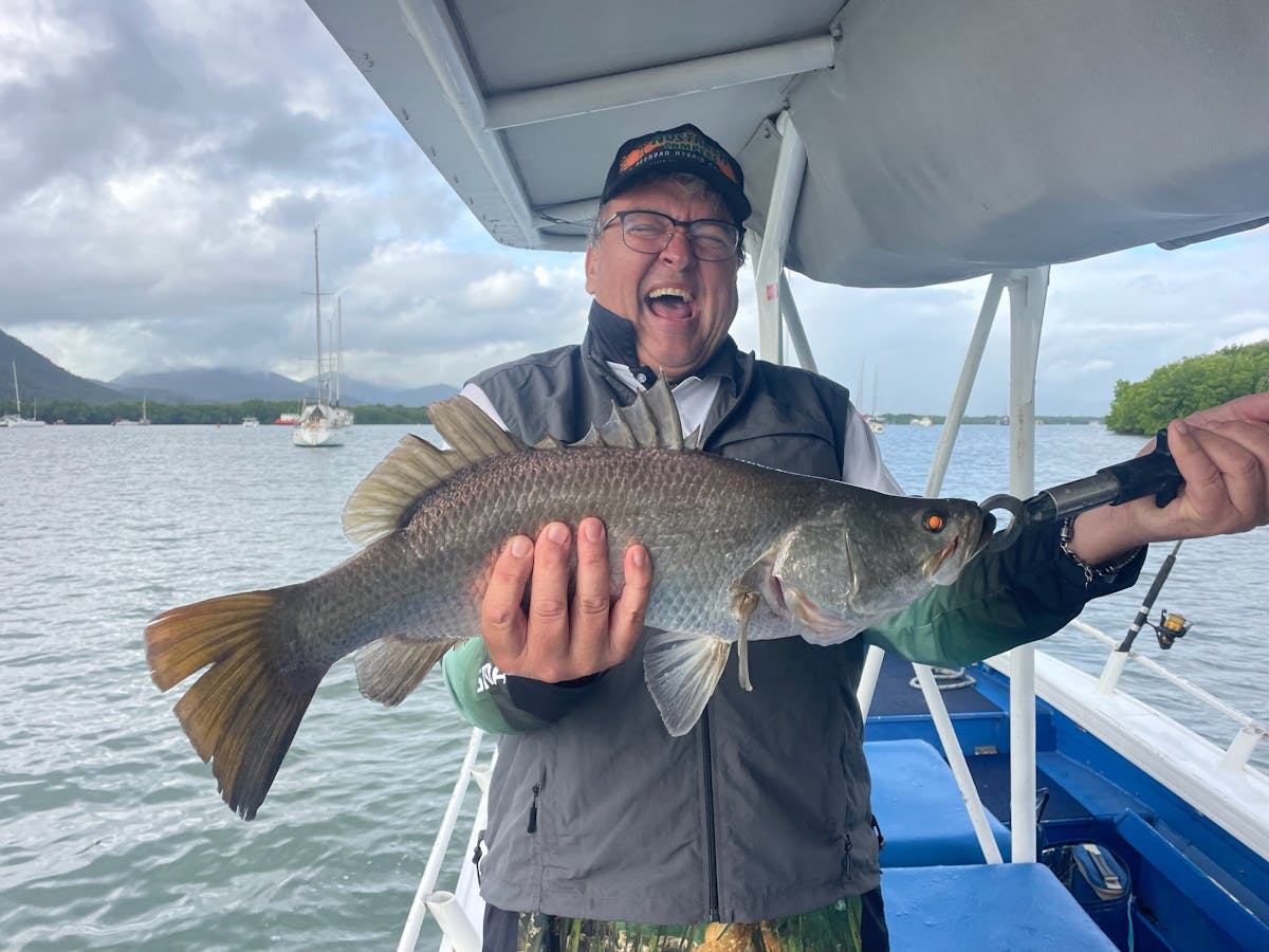 Live bait fishing for a wintertime Barramundi from the estuary of Trinity Inlet in Cairns!