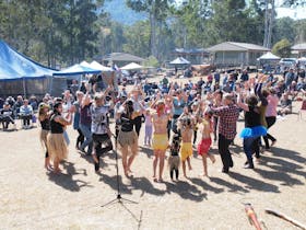Dancing with Gumbaynggirr Eders and community members at the Clarence Valley Camp Oven Festival