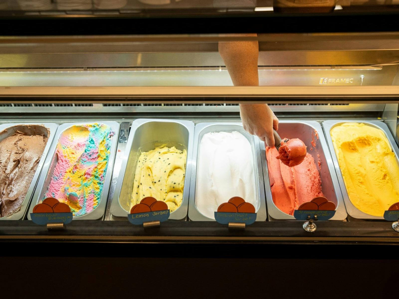 Ice cream bar flavours at Tradies Helensburgh