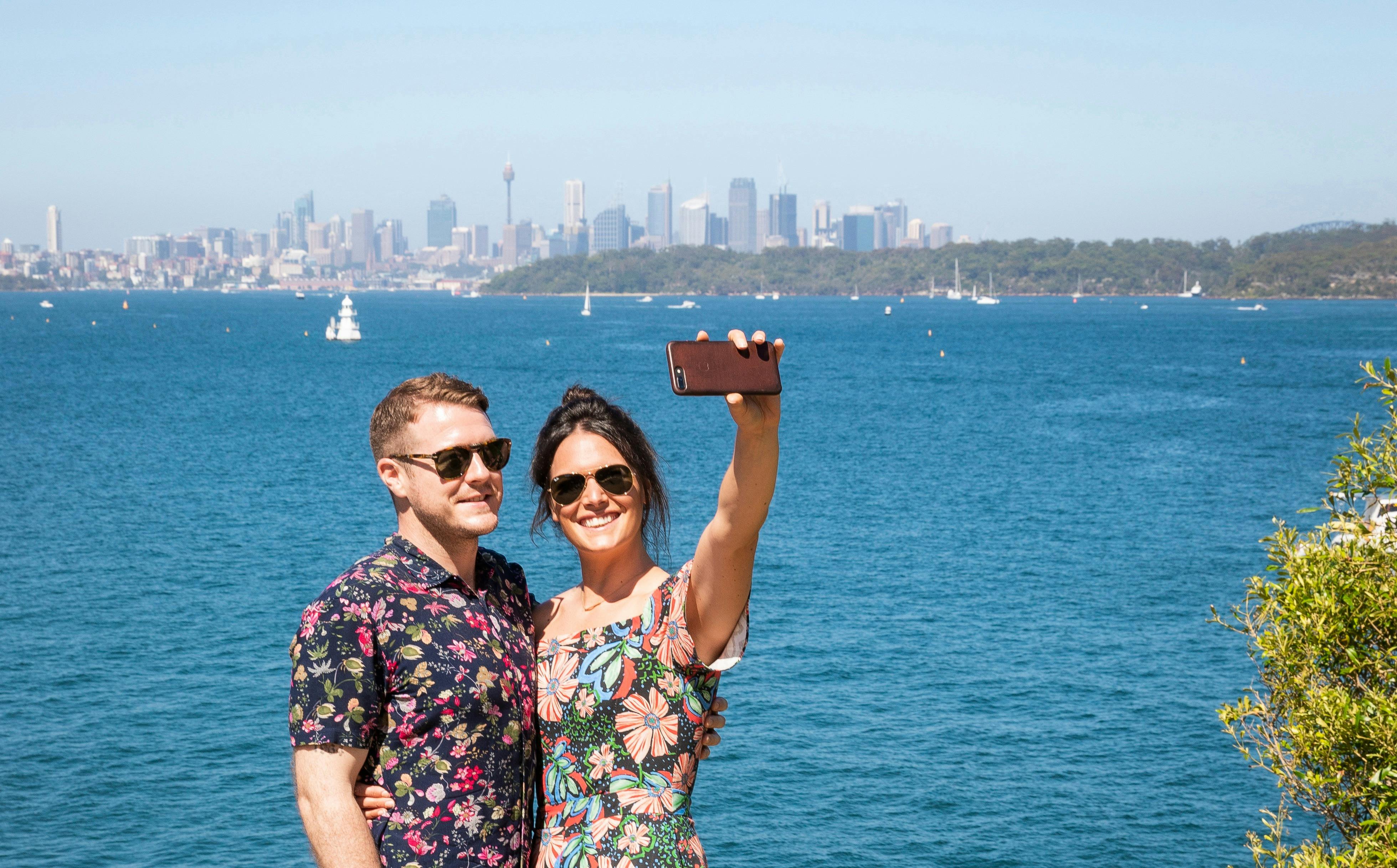 Couple taking a selfie at South Head Watsons Bay, Sydney.