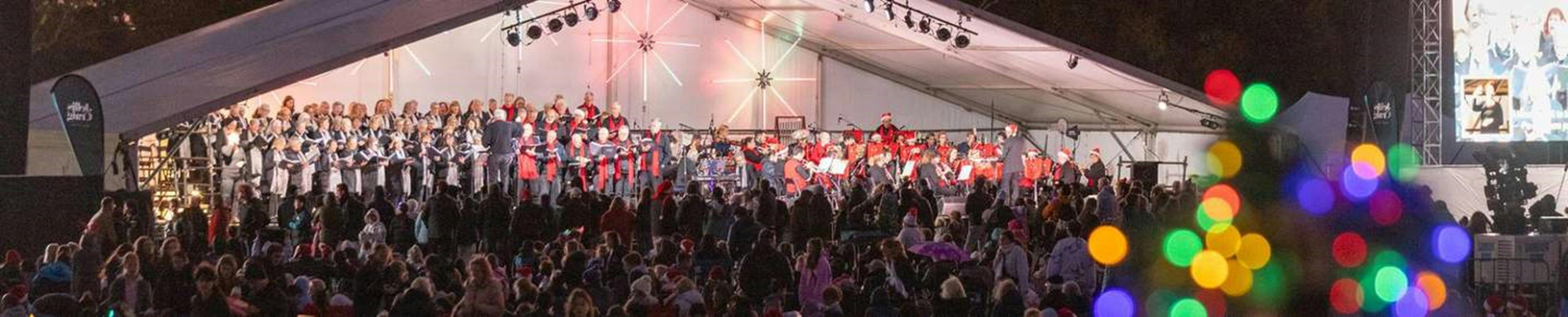 Choir singing  Christmas carols on the stage