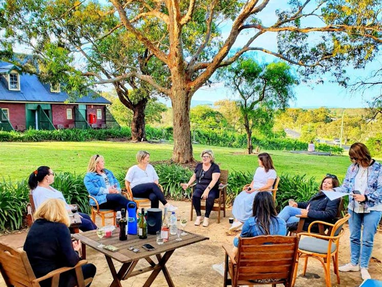 outdoor wine tasting group
